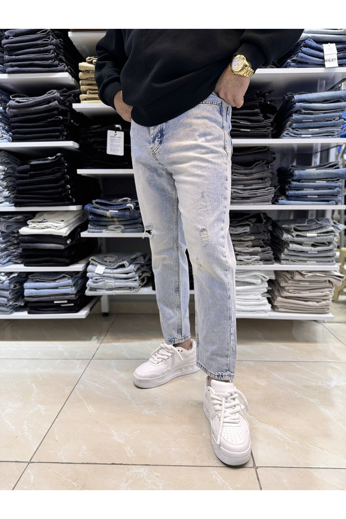 Casualmen32 Yırtık Detay Karbeyaz Boyfriend Jean Csl 090