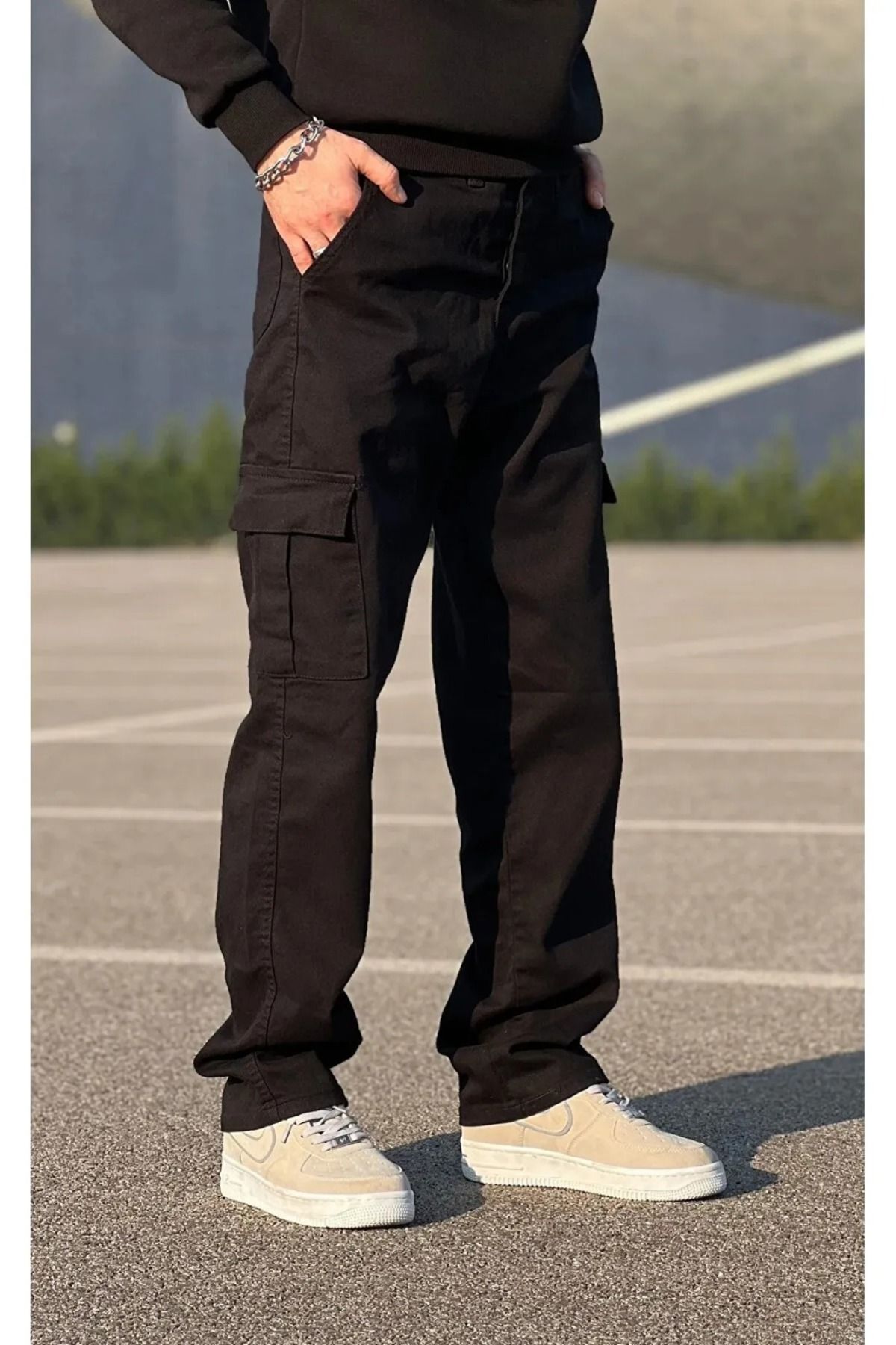 G Wear Siyah Erkek Kargo Cepli Baggy Pantalon