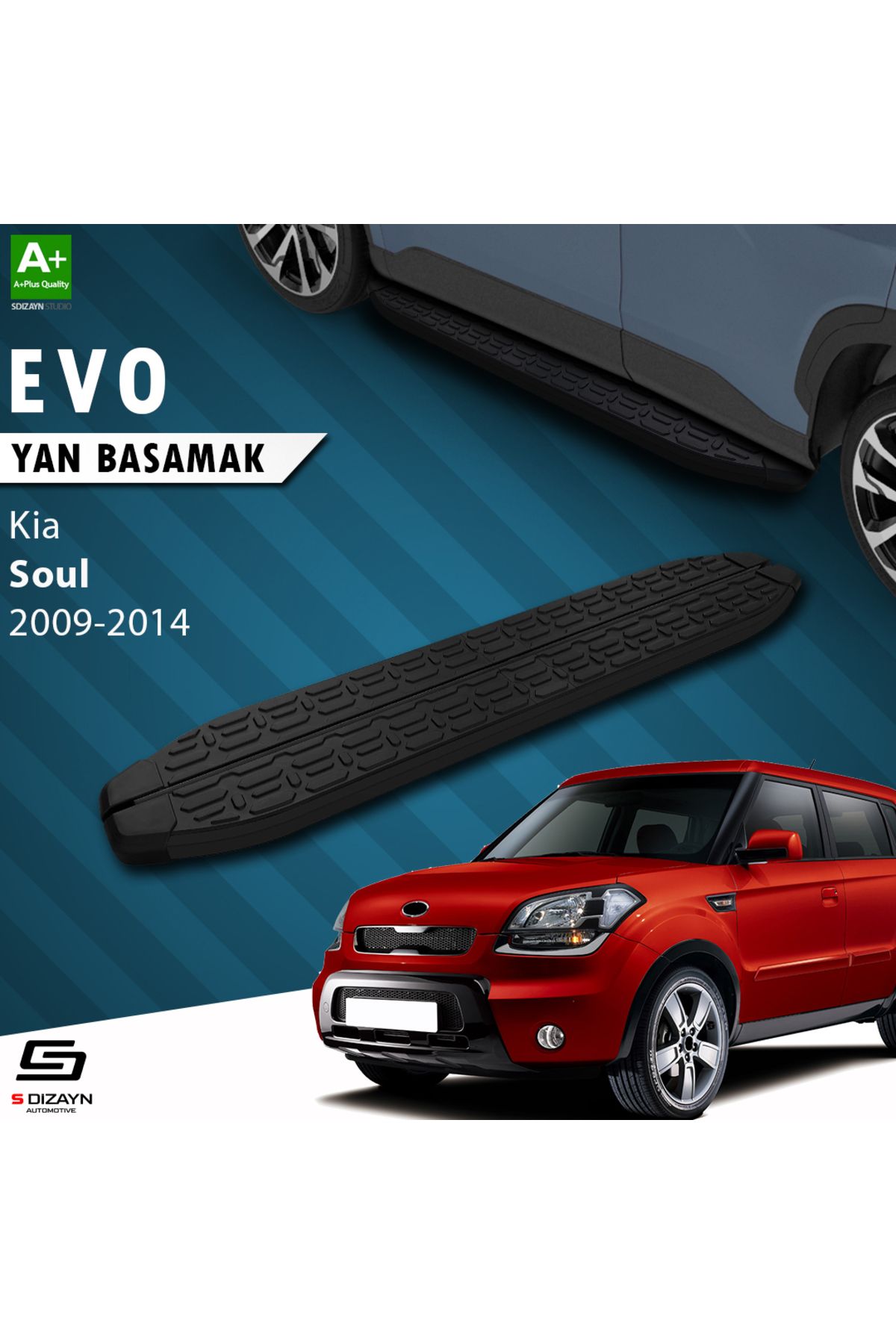 S Dizayn S-Dizayn Kia Soul Evo Siyah Yan Basamak 173 Cm 2009-2014 A+ Kalite