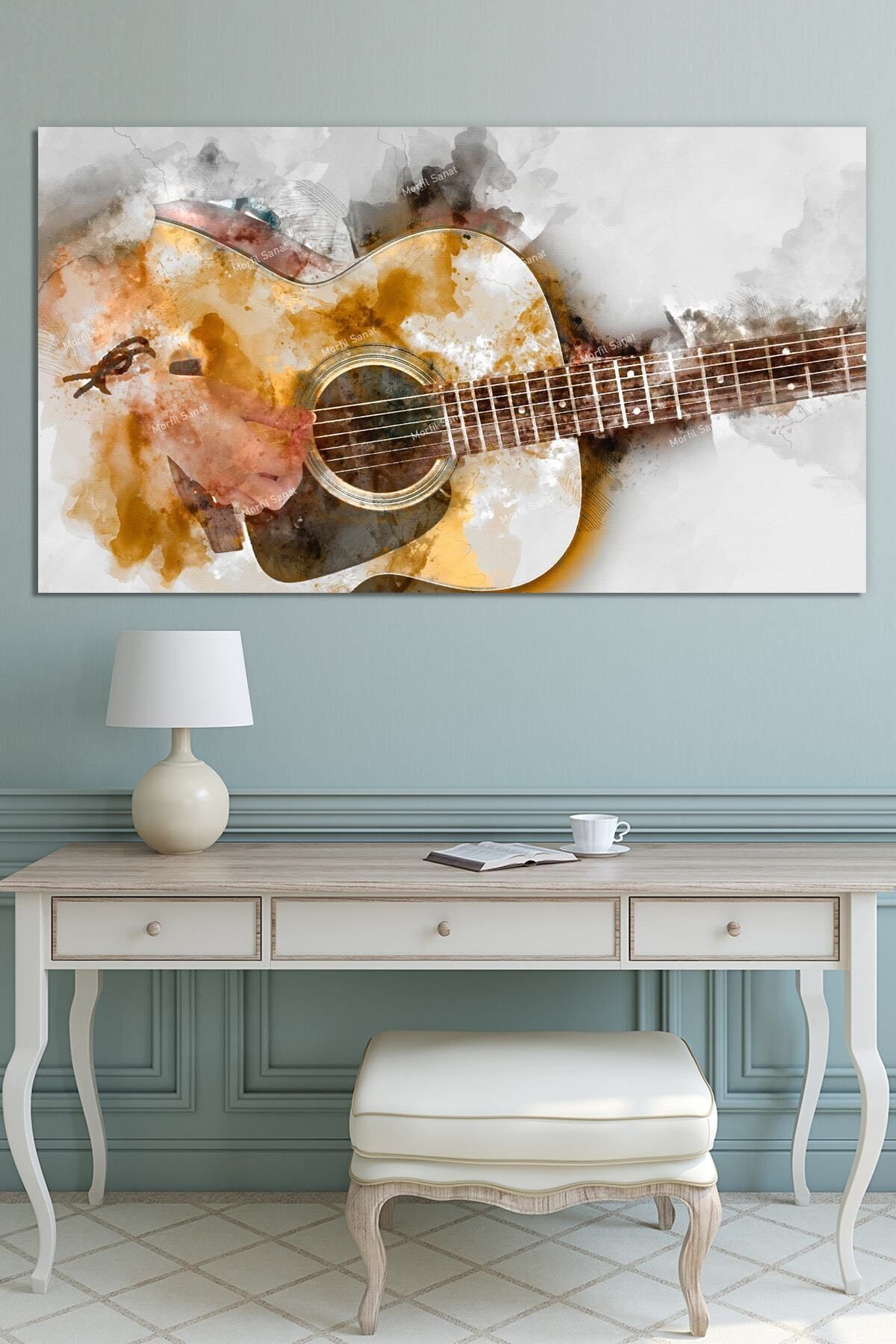 Morfil Sanat Atölyesi Gitar Suluboya Efekti Sanatasal Çizim Müzik Kanvas Tablo
