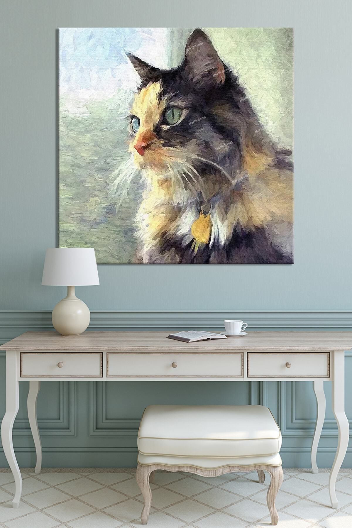 Morfil Sanat Atölyesi Kedi Sevimli Pati Dekoratif Kanvas Tablo