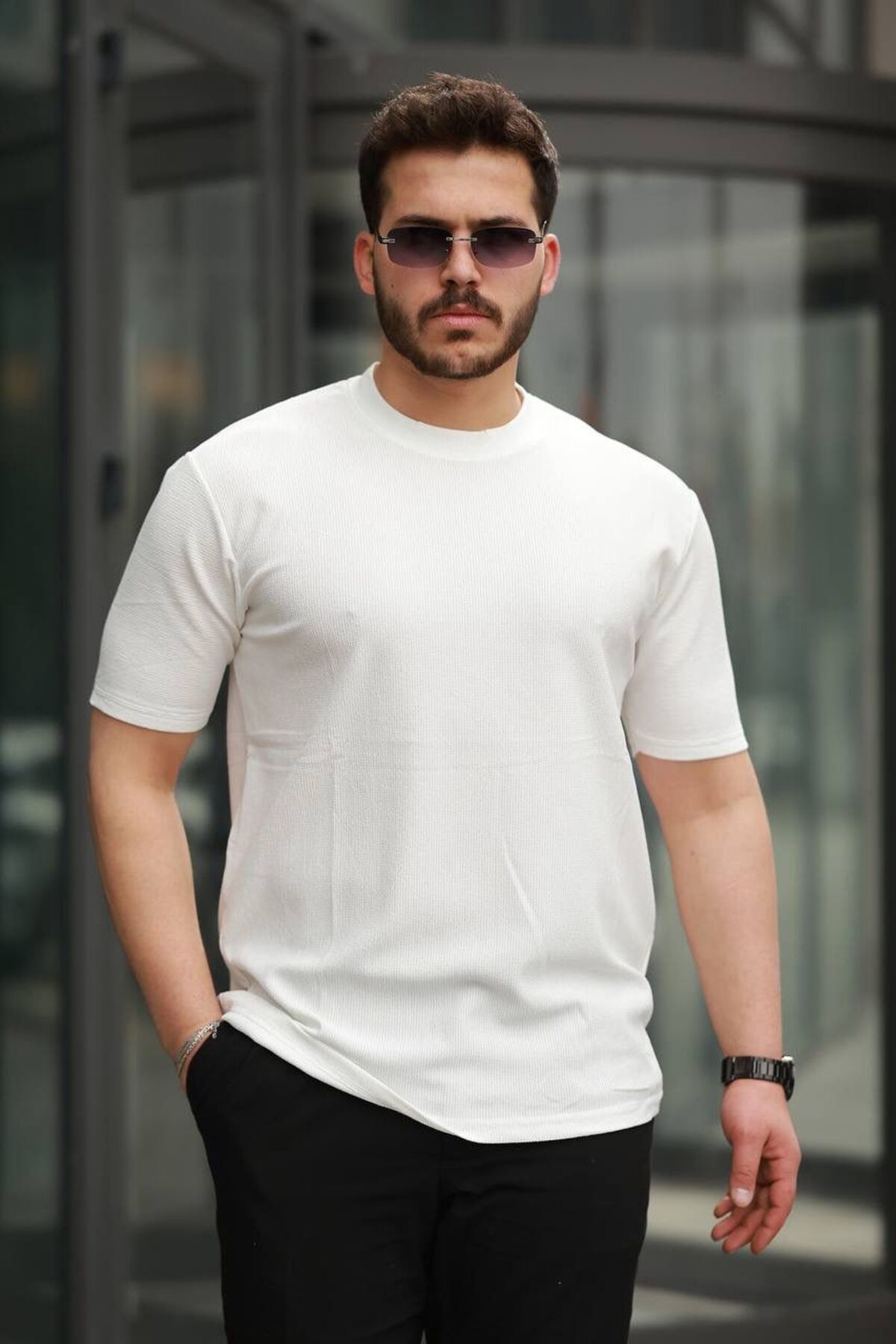JACK CAPRİO Erkek Hemşir Yaka Likralı Regular Kalıp Polyamid Kumaş T-shirt