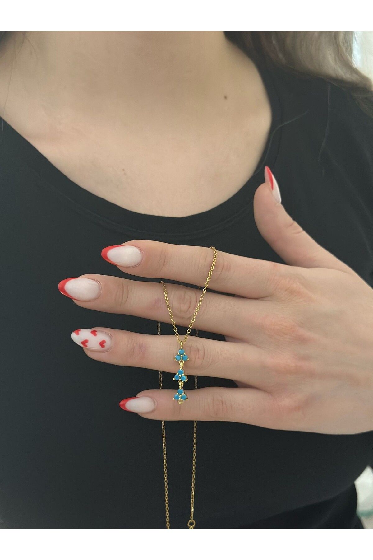 MyladyAccessoriess Mavi Taş Detaylı Çelik Kolye