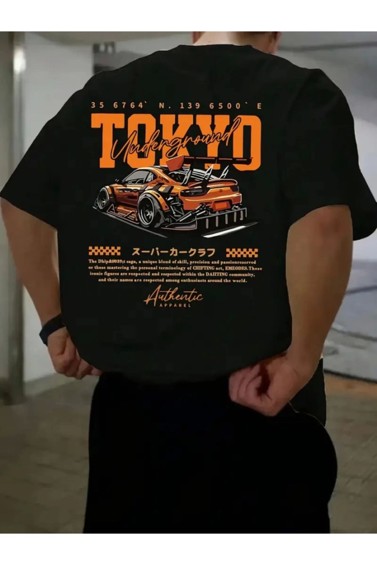 anizmir Baskılı Oversize Bisiklet Yaka T-shirt - Siyah