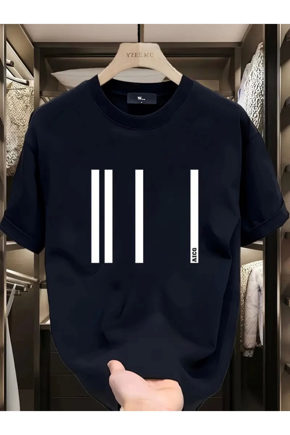 anizmir Baskılı Oversize Bisiklet Yaka T-shirt - Siyah