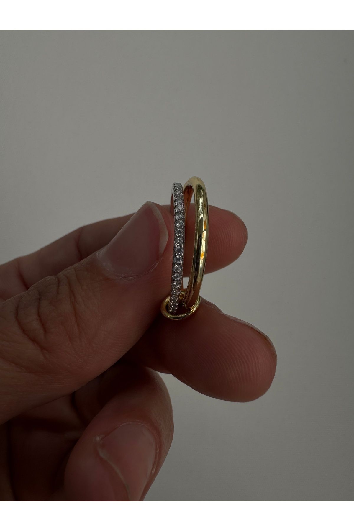 popcouturetr Gold & Taşlı İkili Yüzük
