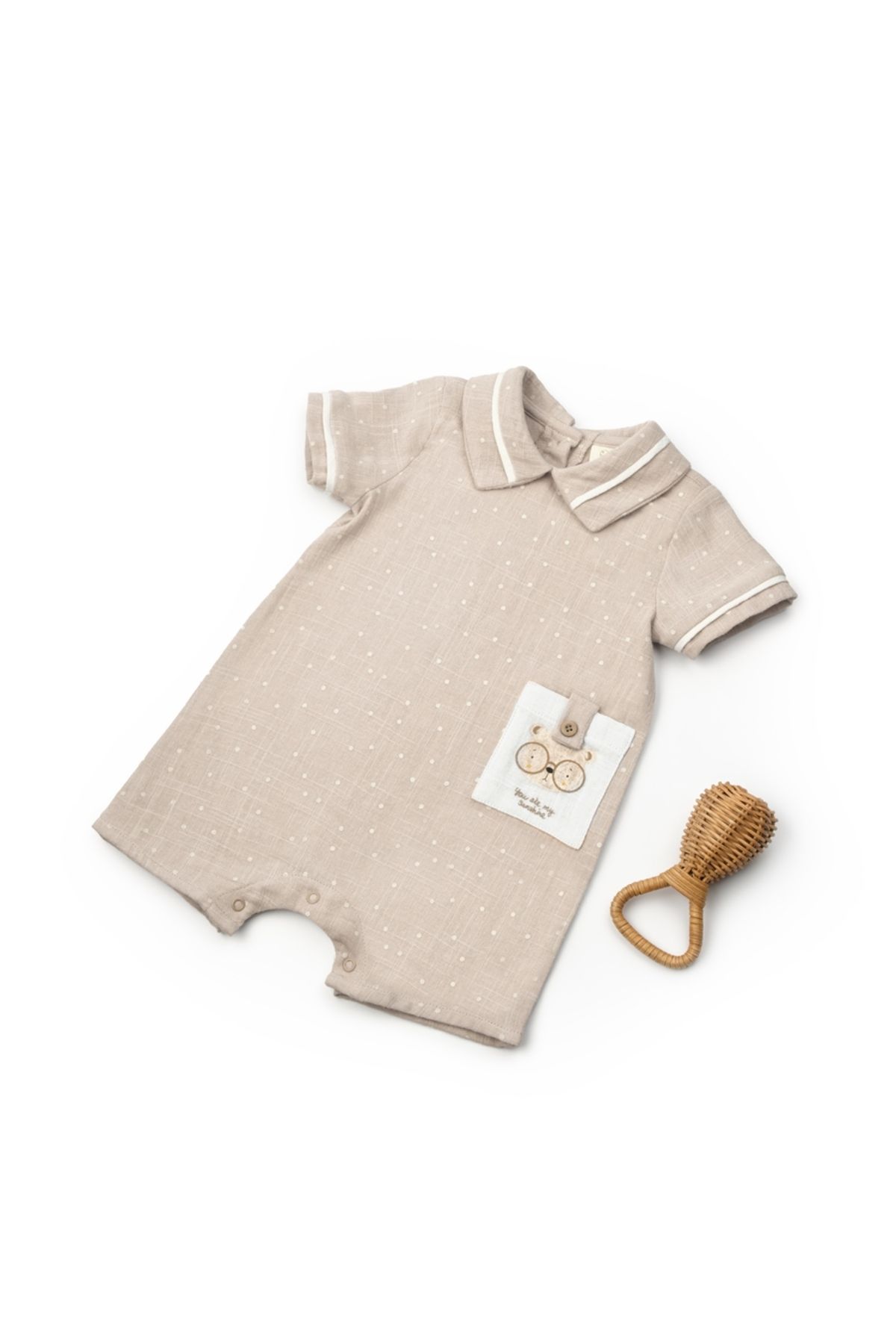 BabyCosy Organic Wear Bebek Kısa Kollu Tulum,%100 Pamuk,Müslin,Bebek ve Yenidoğan Serisi
