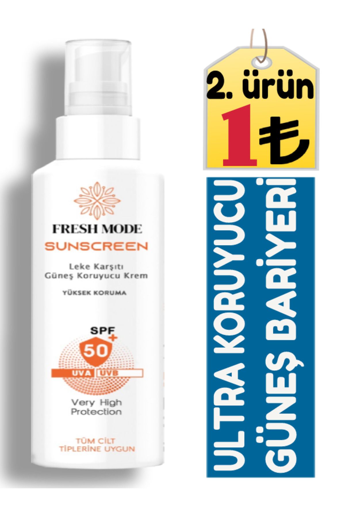 Fresh Mode Leke Karşıtı Spf 50+ Tüm Ciltler Için Yüksek Korumalı Nemlendirici Güneş Kremi 100 ml G2