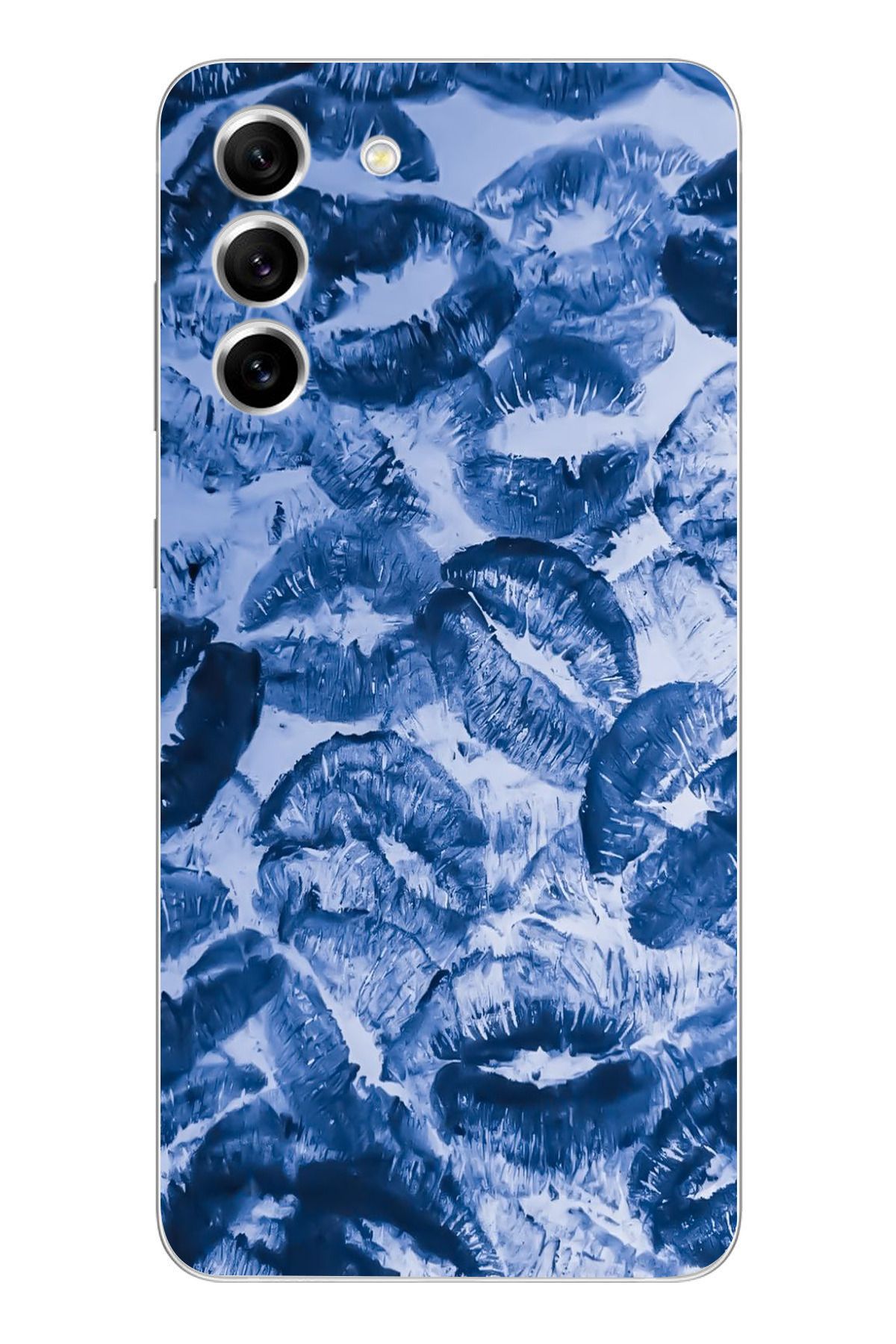 moonset Samsung Galaxy S21 FE Uyumlu Mavi Dudaklar Tasarımlı Baskılı Şeffaf Telefon Kılıfı