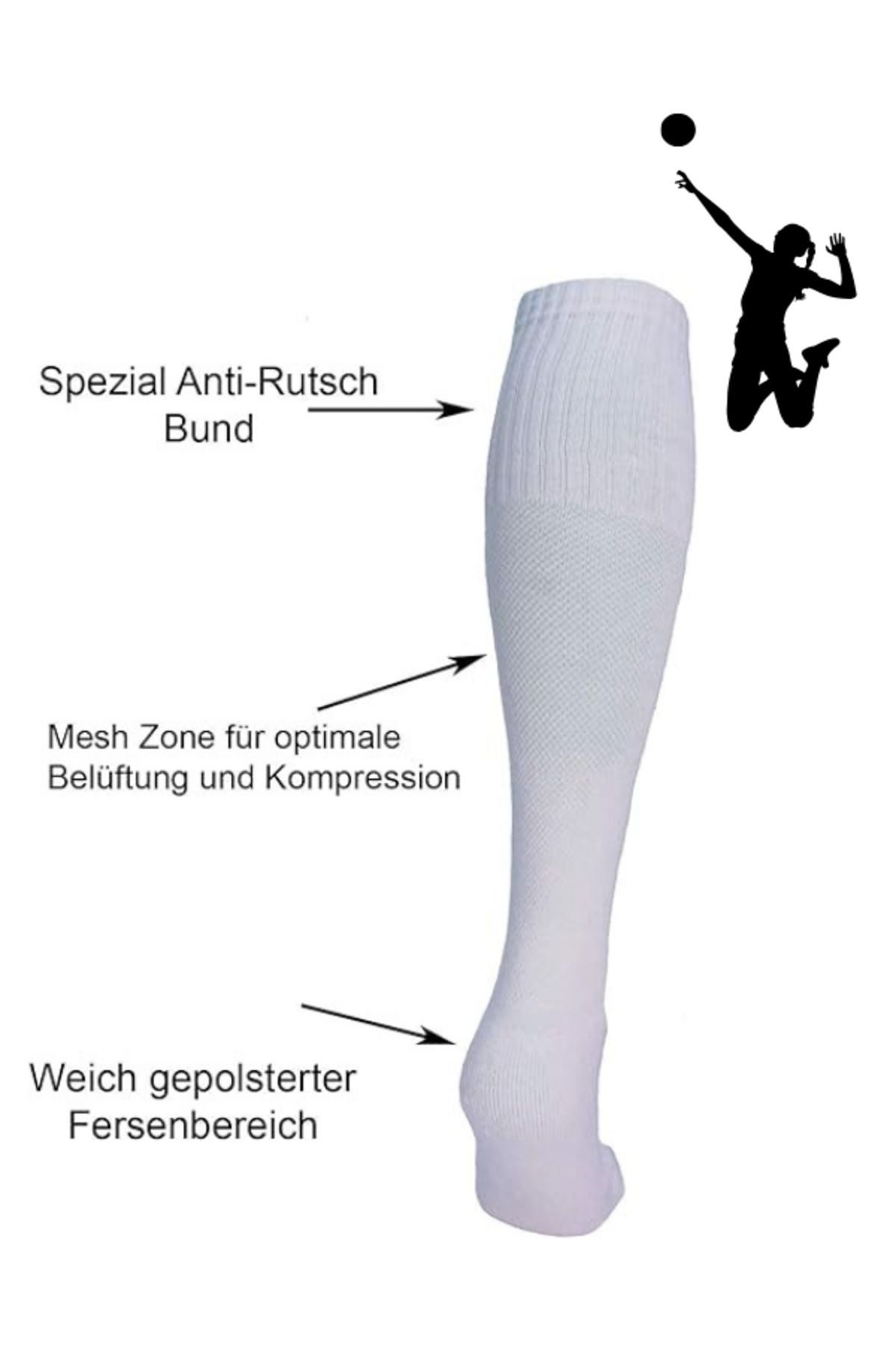 Bellanora Air Pro Performance Antrenman Kadın/Kız Voleybol Çorabı - Uzun Konçlu - Beyaz - S-500