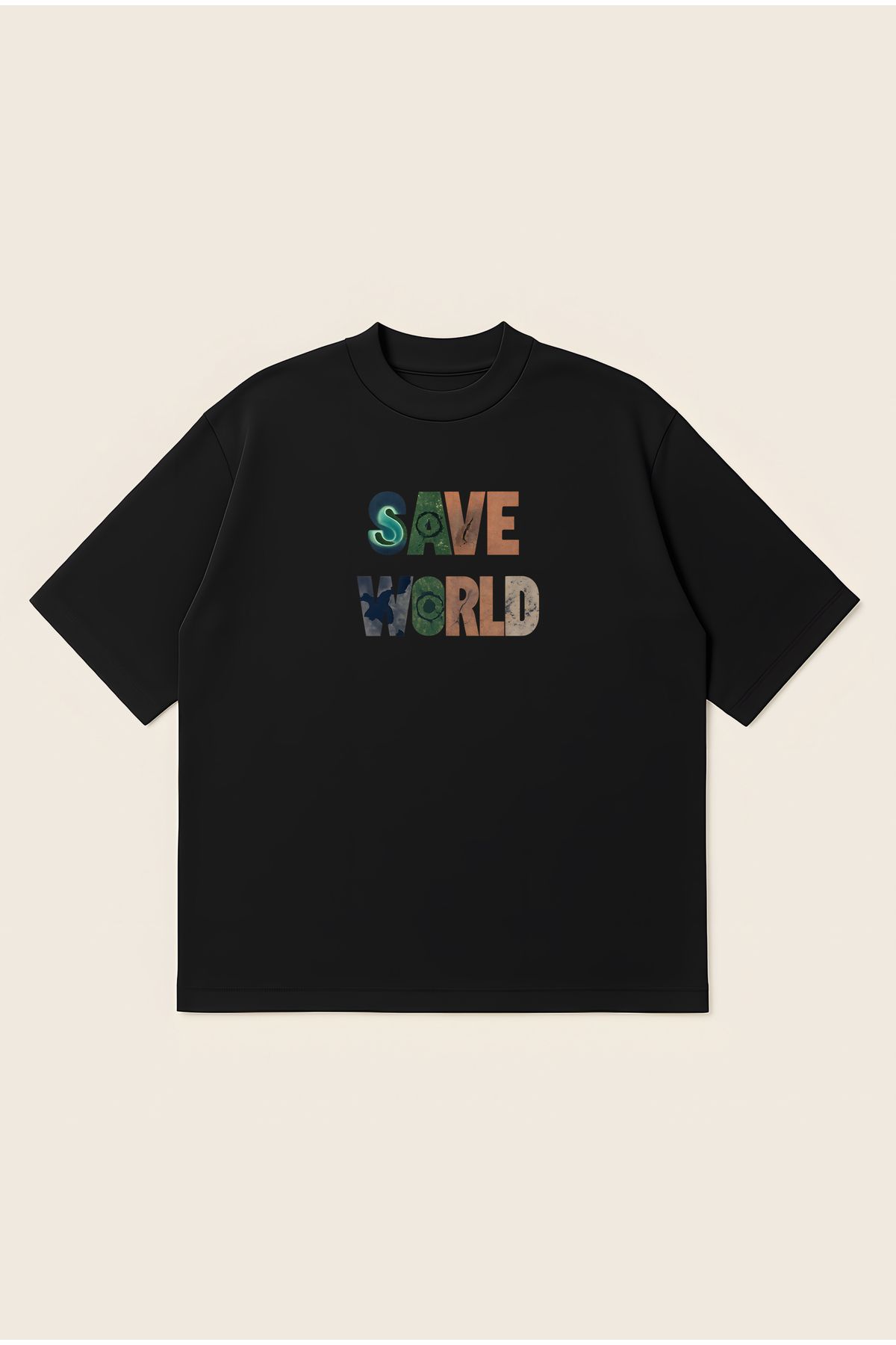Moon Dancer Save World Unisex Oversize Baskılı Boxy Fit Kalın Kumaşlı T-shirt