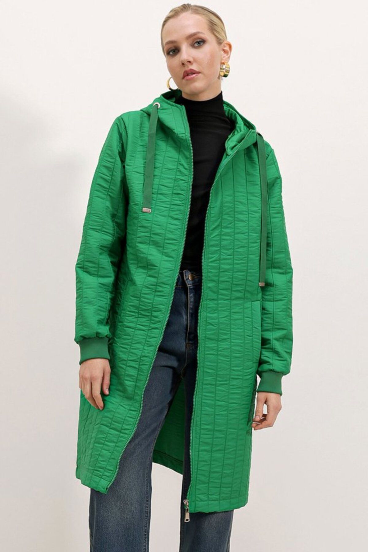 ARUZ MODA 5138 Kapitone Uzun Mont - C.Yeşil