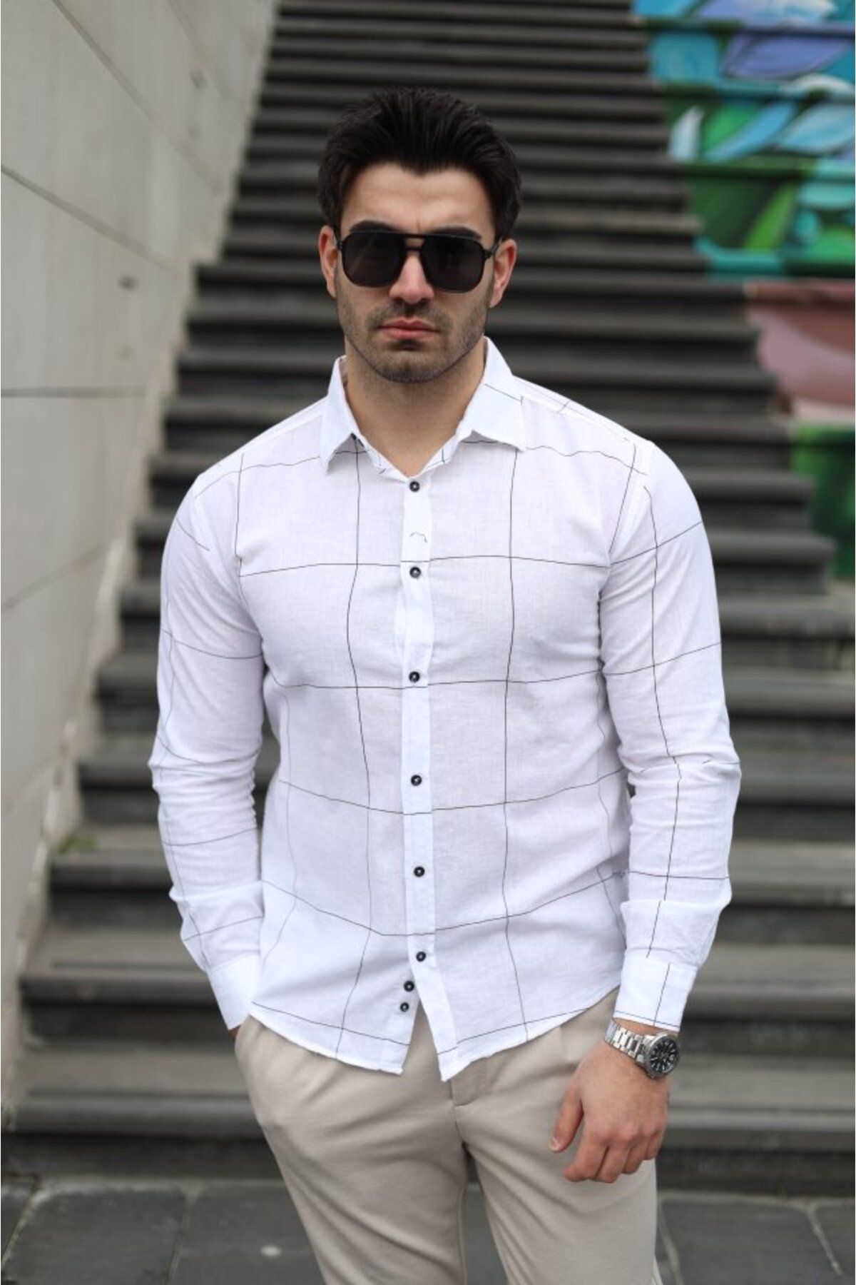 ARUZ MODA Erkek Pamuklu Keten Kumaş Gömlek