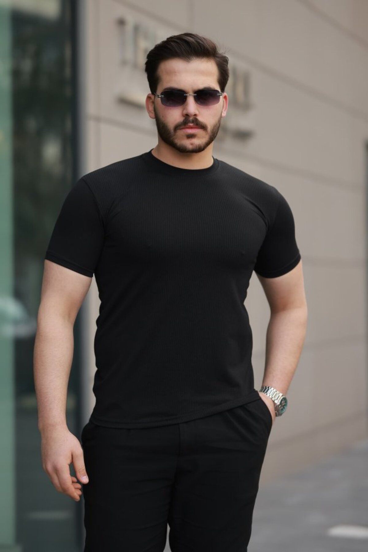 ARUZ MODA Erkek Kısa Kollu çizgi Kabartma Detaylı T-shirt