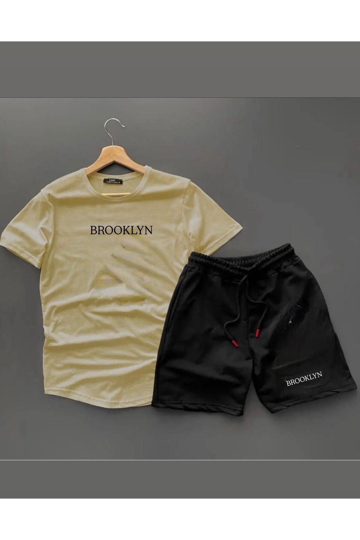 woonkey UNISEX PENYE OVERSİZE RAHAT KALIP BROOKLYN BASKILI TİŞÖRT ŞORT 2'Lİ SET
