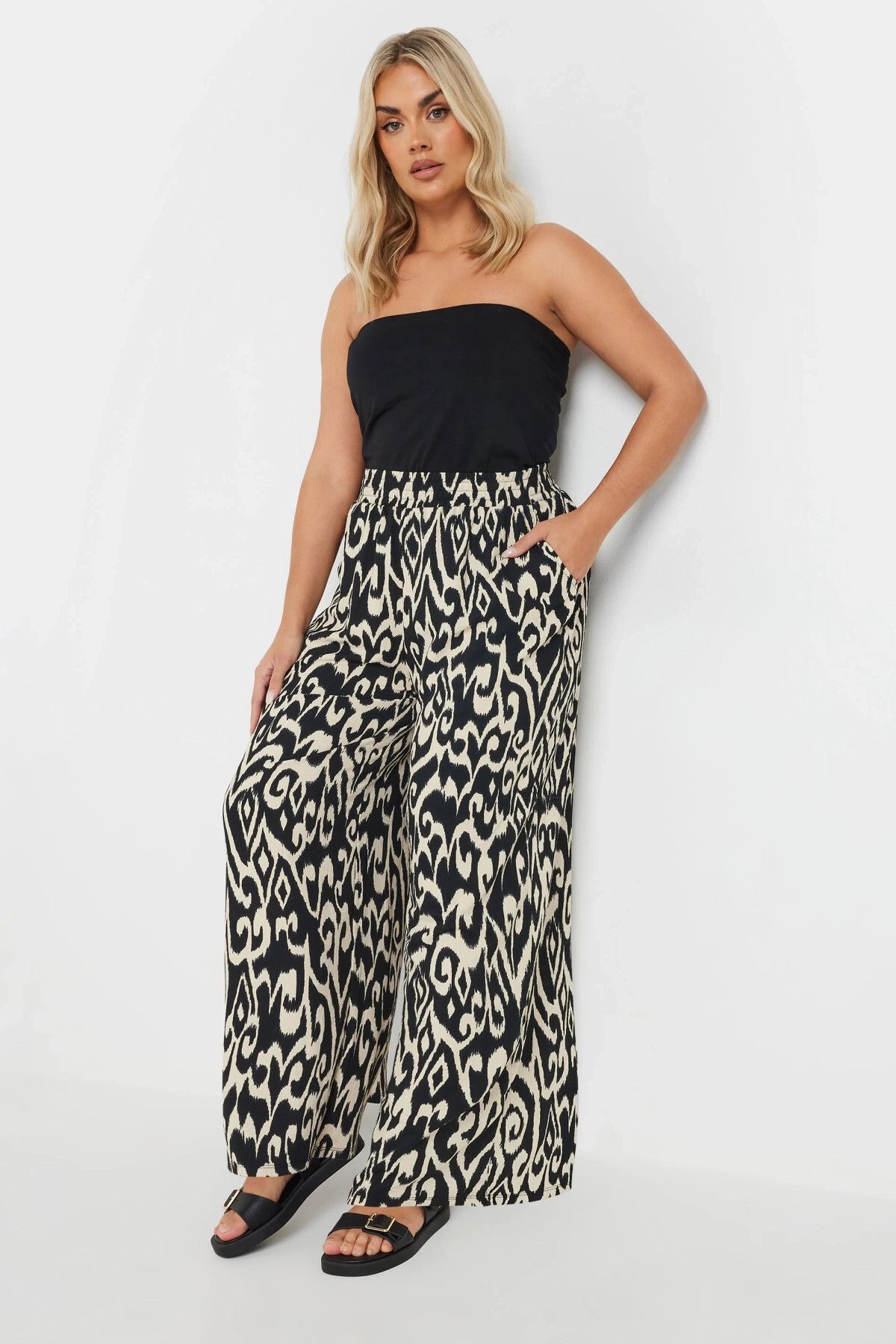 Stil Diva Büyük Beden Beli Lastikli Cepli Bol Paça Bilek Boy Pantolon 303653