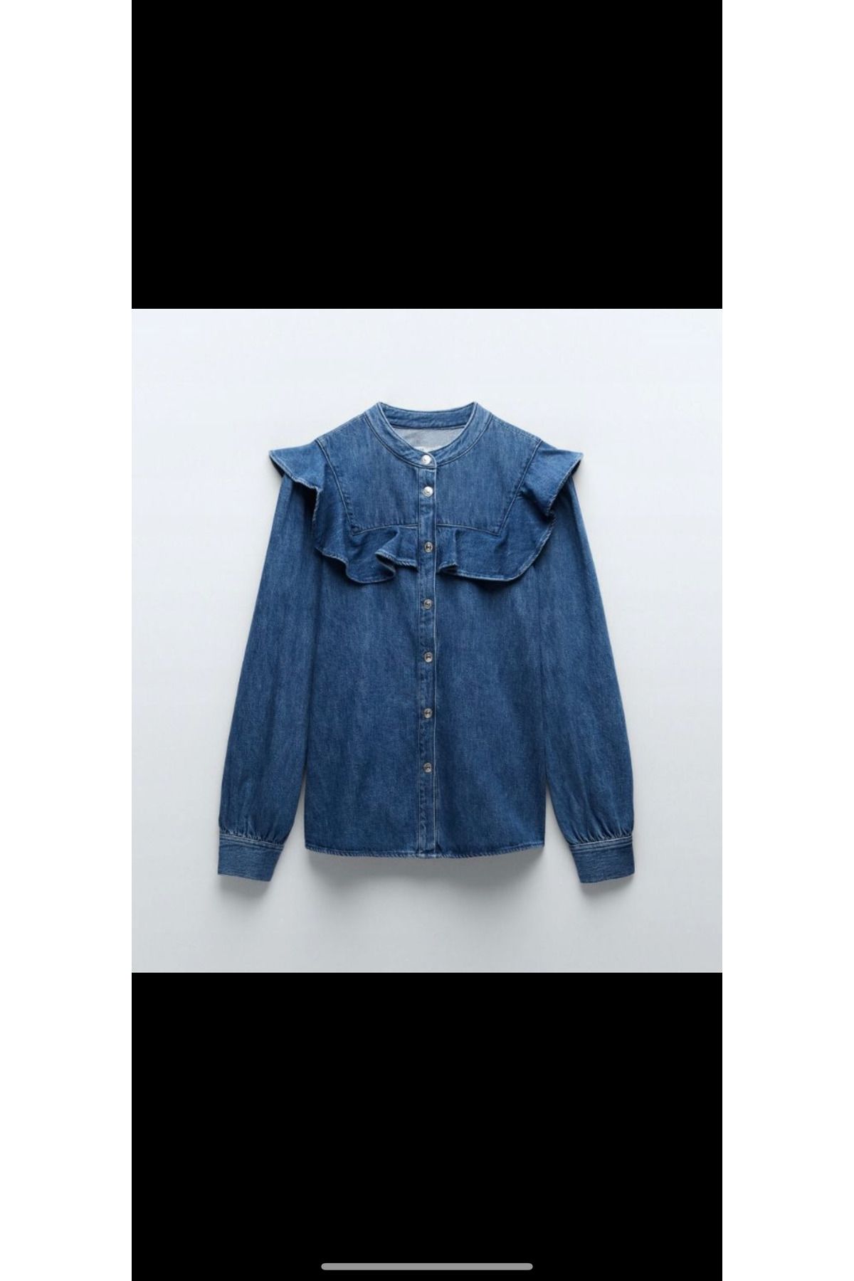 Marka Butikmayamoda Mavi Firfirli Orijinal Marka Denim Gomlek