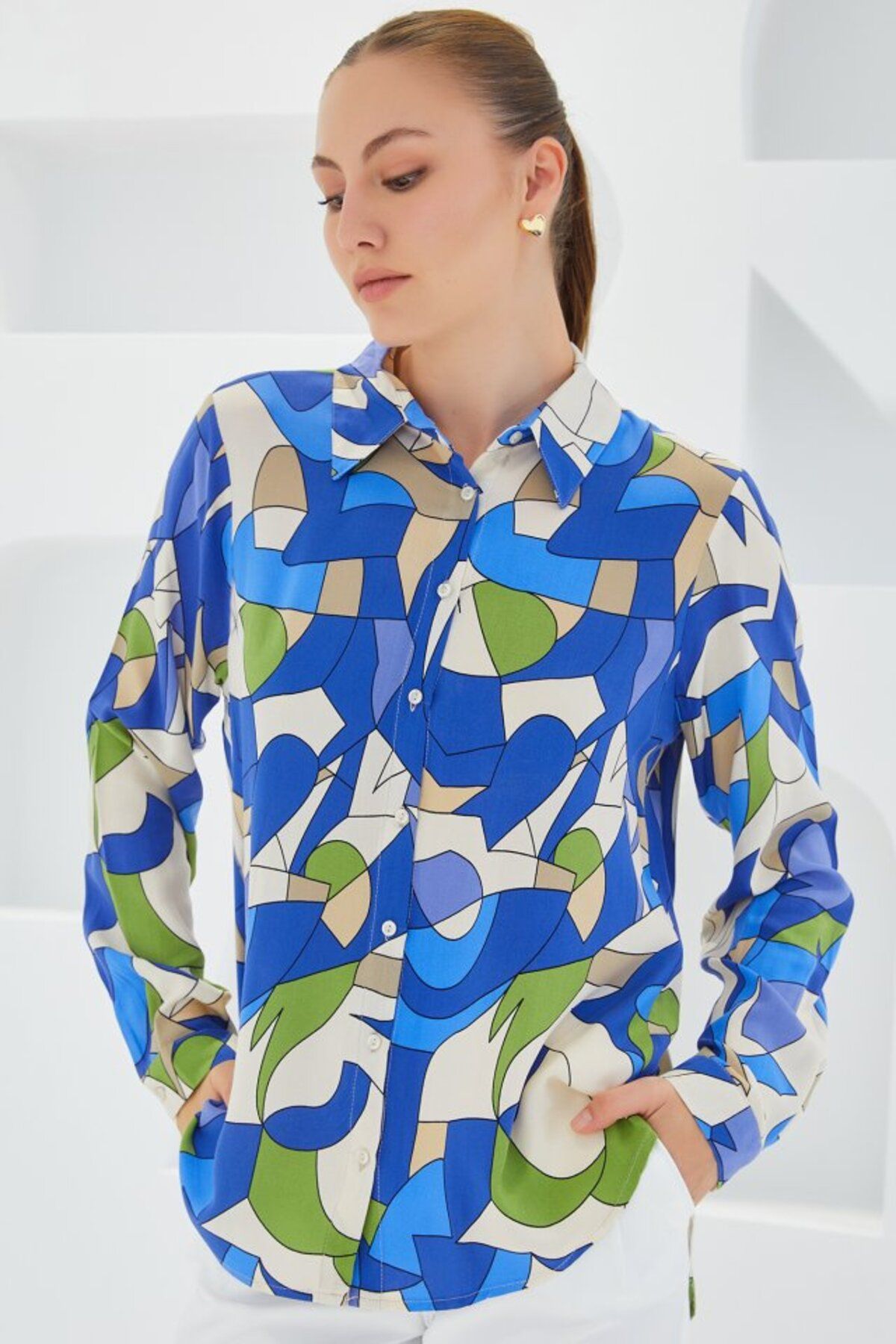 ARUZ MODA 3721 Grafik Desenli Gömlek - İndigo