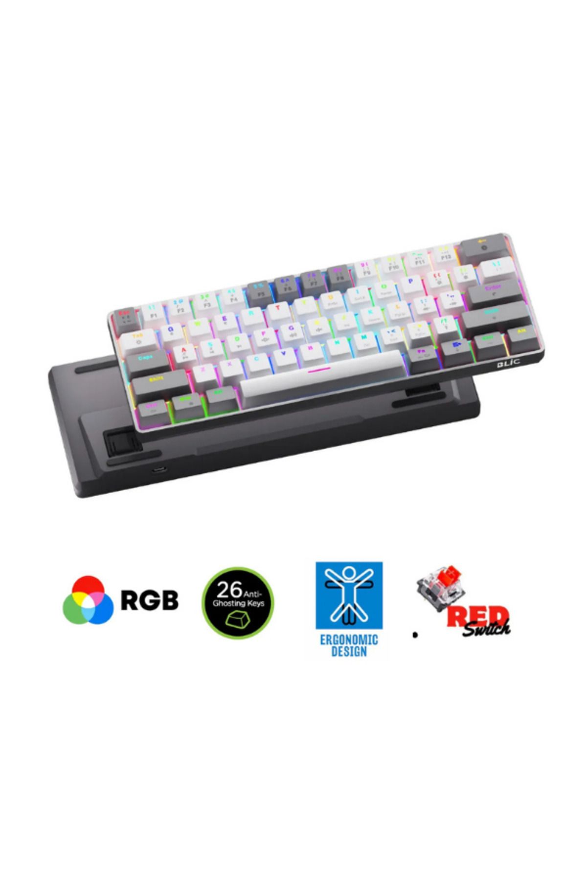 Hietech Gaming Oyuncu Klavyesi Mekanik Max Pro Türkçe Q Mini Rgb Red Switch App Uygulamalı Antighosting T60