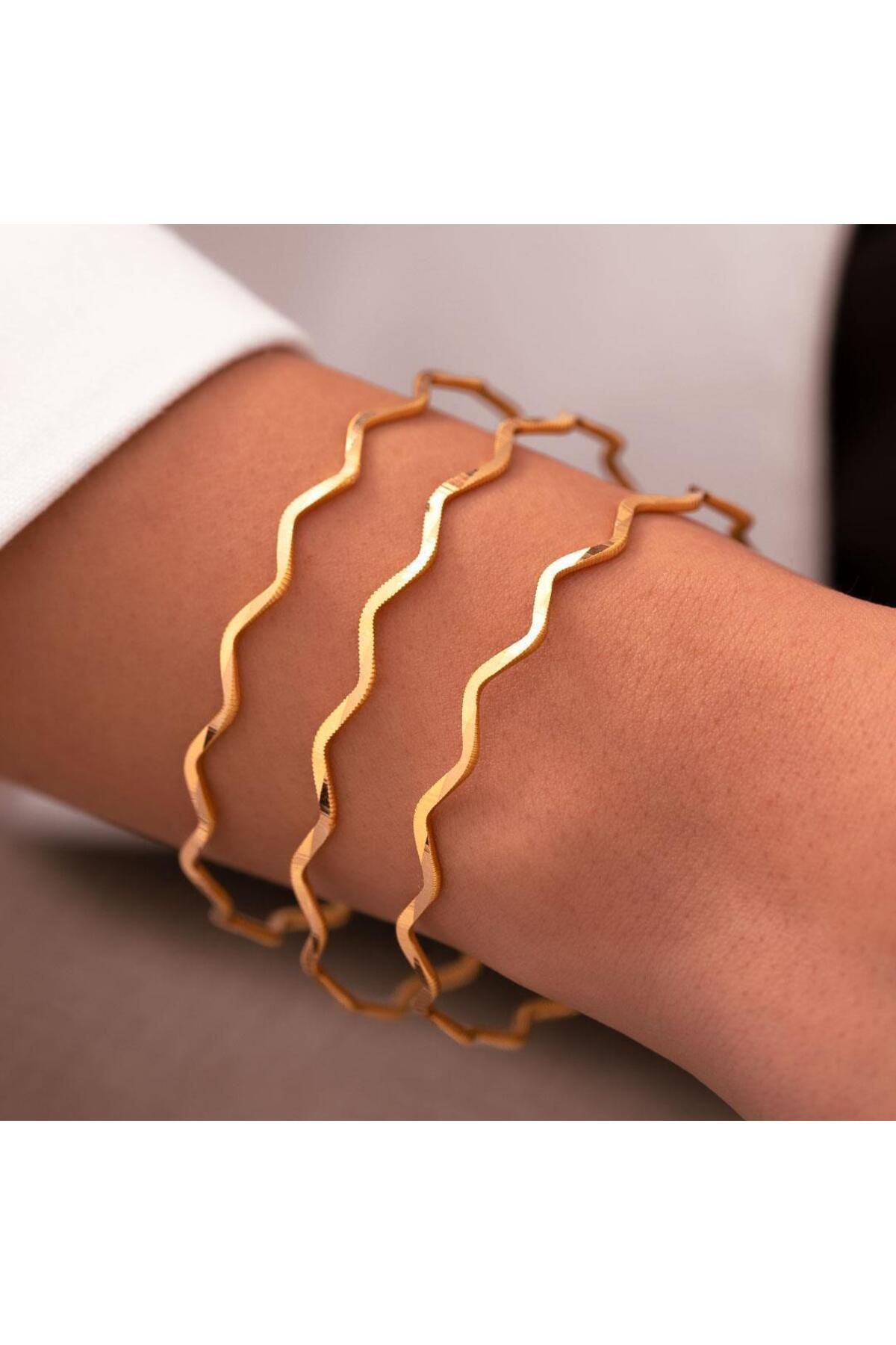 3'lü ZigZag Ajda Takım 18 Gr(GRAM) 22 Ayar Altın İşçiliksiz Bilezik