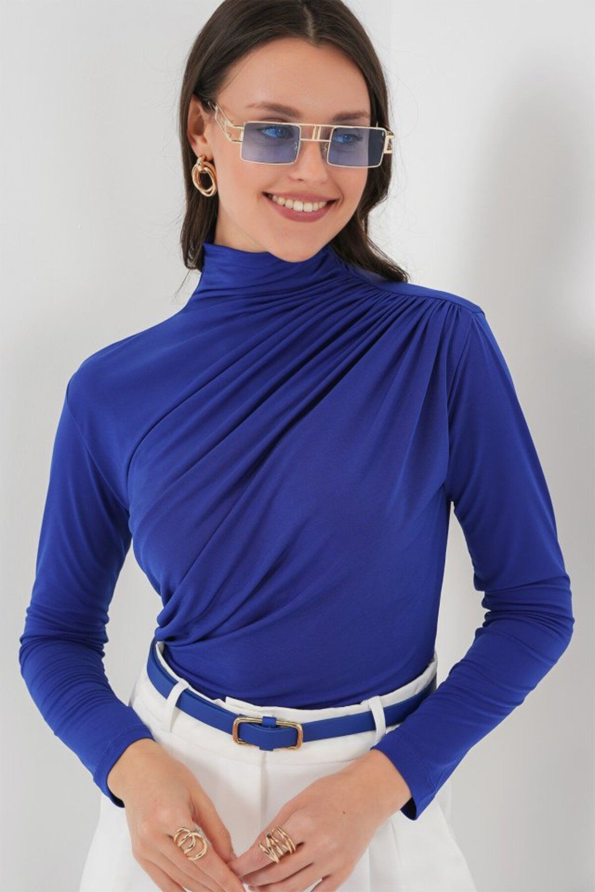ARUZ MODA 925 Büzgü Detaylı Sandy Bluz - Saks