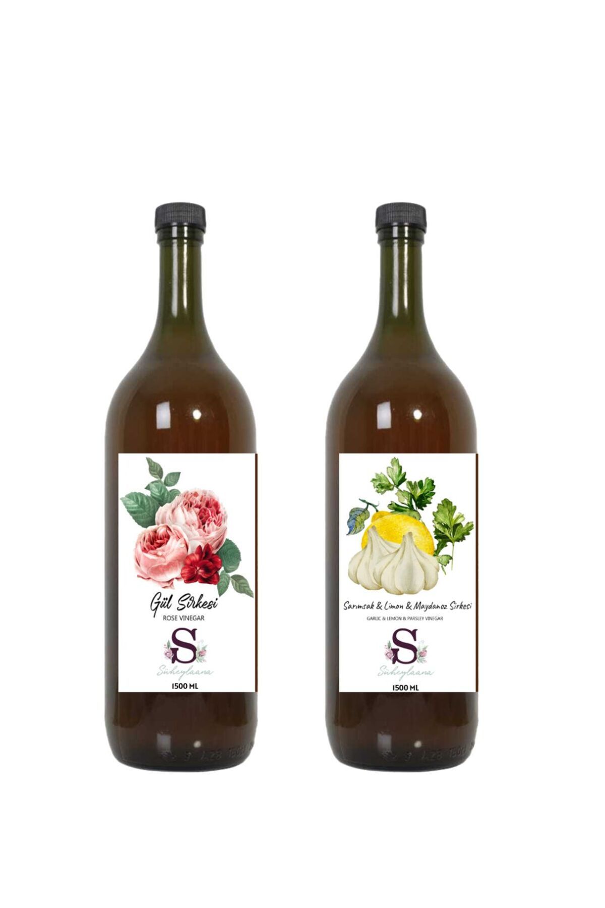 Süheylaana Doğal Gül Sirkesi 1500 Ml - Doğal Sarımsak & Limon & Maydanoz Sirkesi 1500 Ml