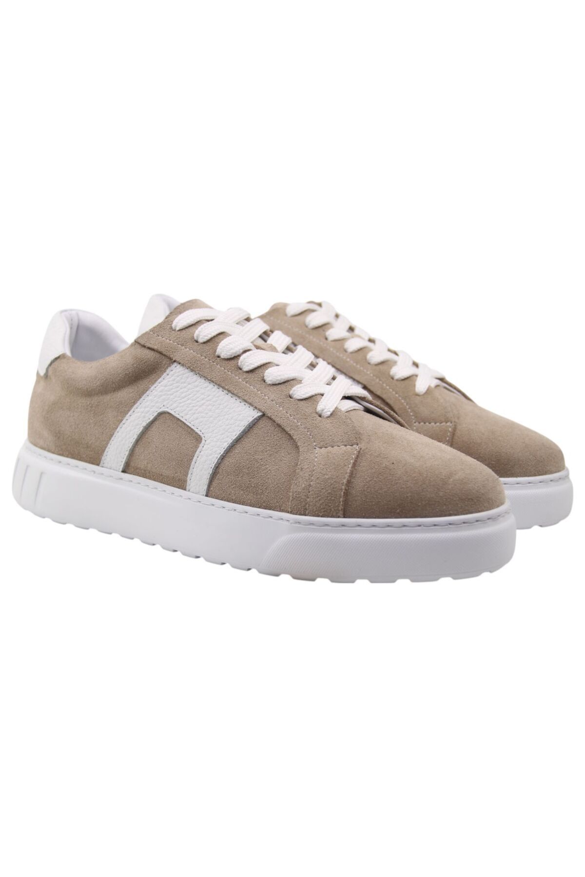 DERİ G DERİ-G BEJ SÜET HAKİKİ DERİ BEYAZ DETAYLI SNEAKERS C32BJB4213-43