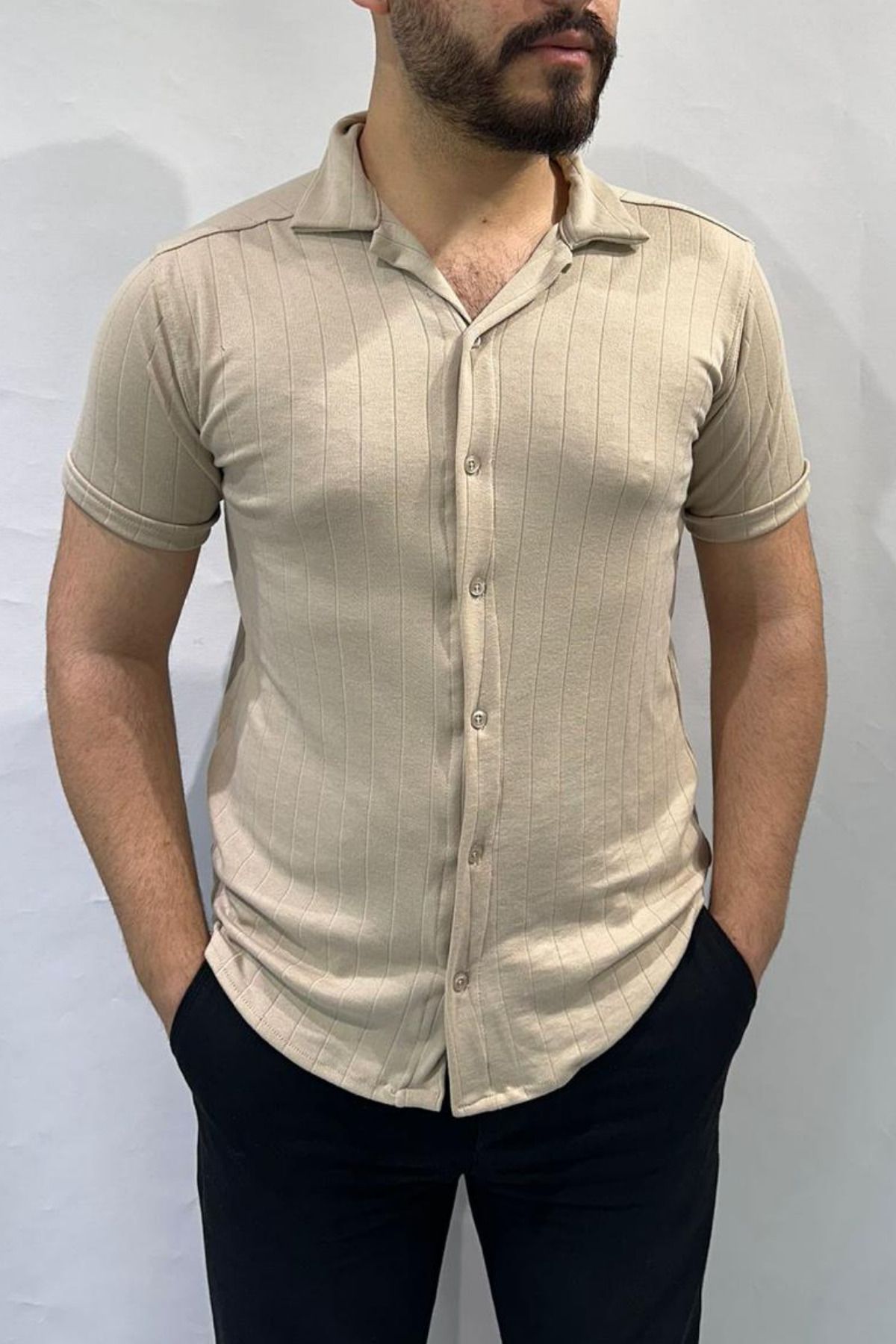 RESSHO Bej Oversize Erkek Gömlek