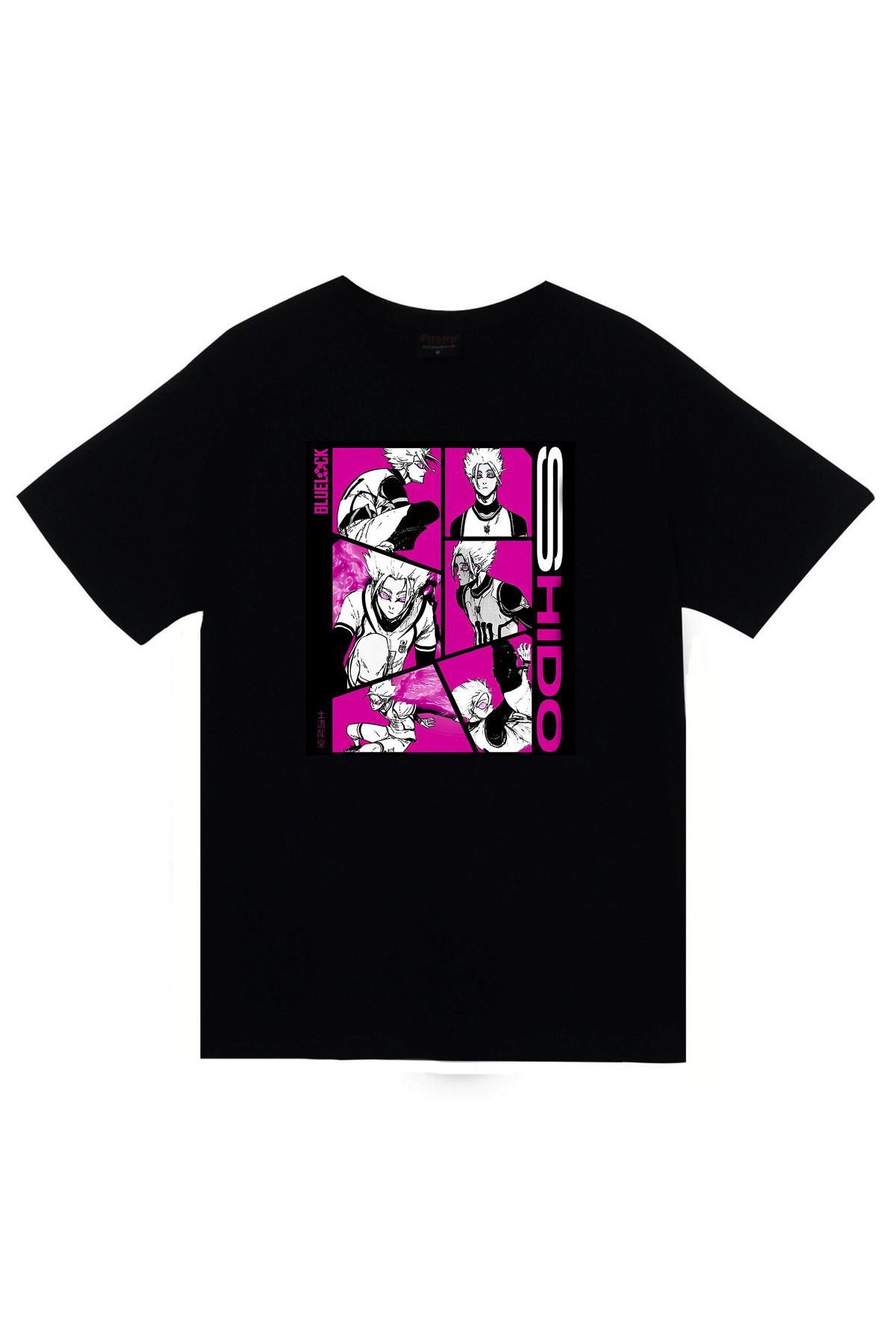 fame-stoned Blue Lock, Shidou Ryusei Anime Baskılı Unisex %100 Pamuk Siyah T-shirt