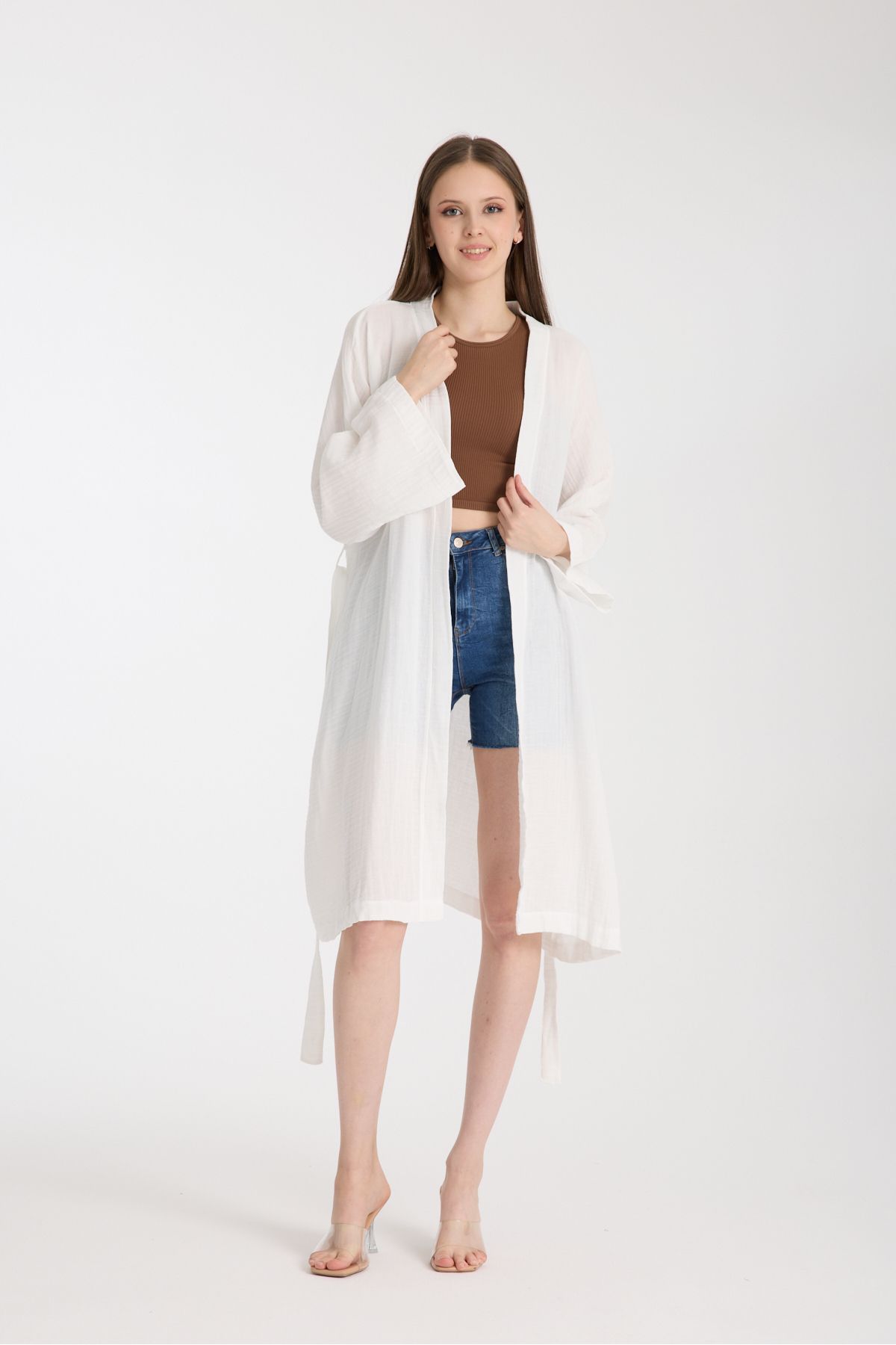 MoveBeach İki Katlı Müslin kumaş Kimono pareo normal boy