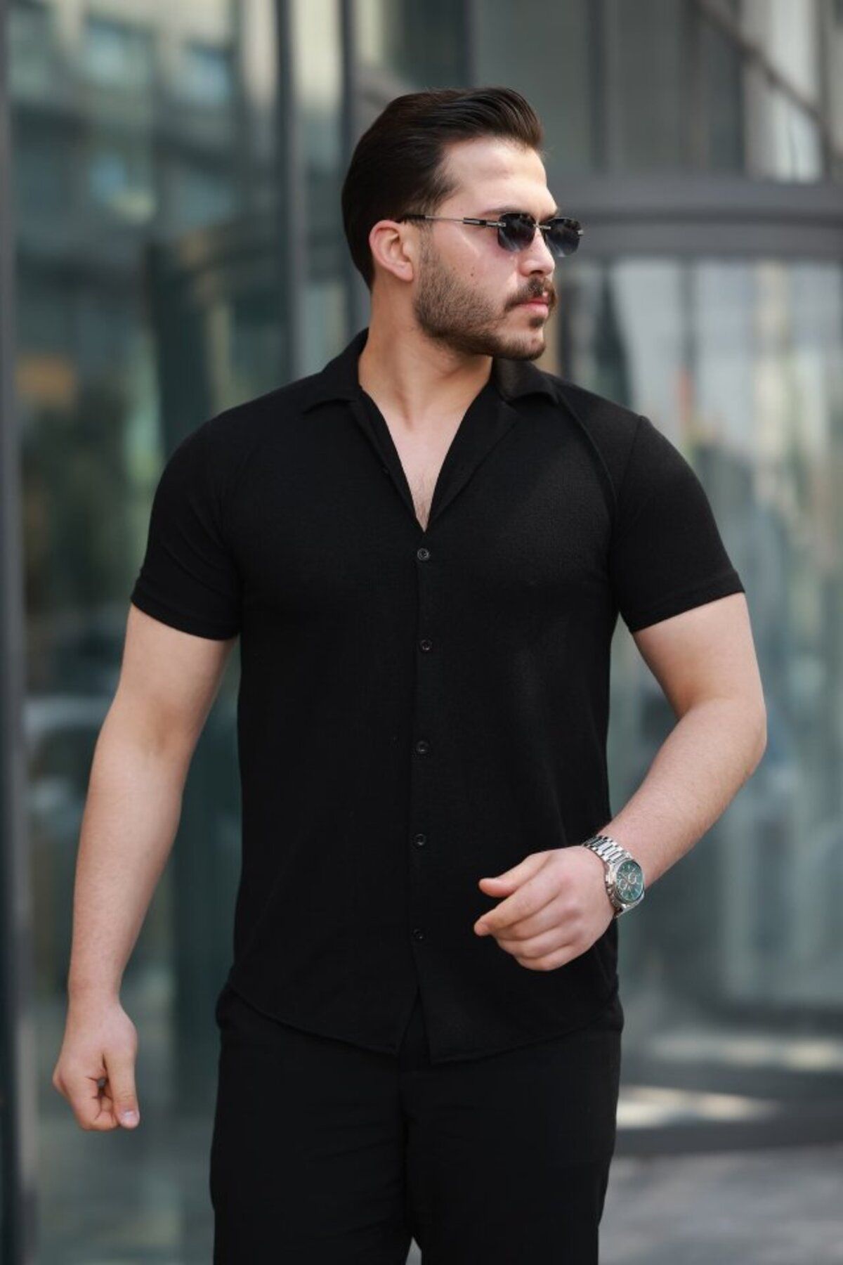 ARUZ MODA Erkek Kısa Kollu örme Kumaş Pamuklu Gömlek