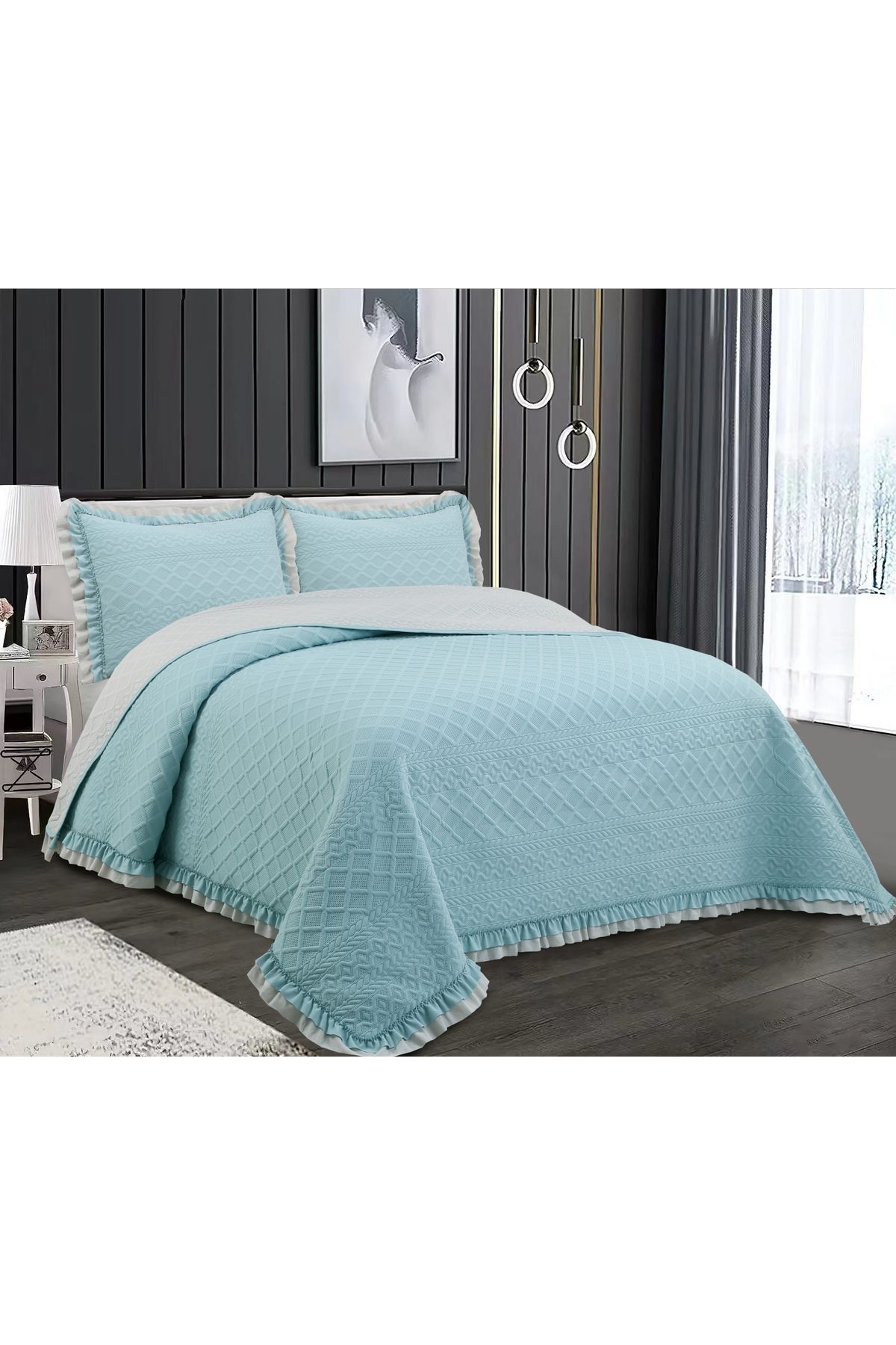 Sivalde Hazel Washed Fırfırlı Çift Kişilik Neft Yatak Örtüsü Takımı