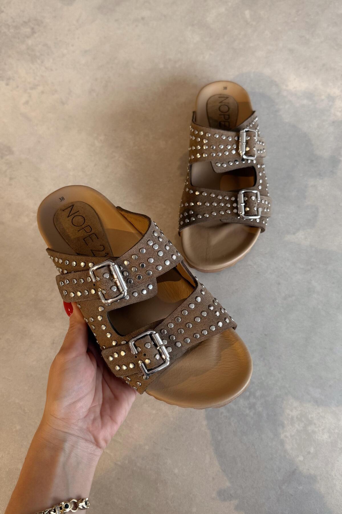 nope21shoess-Relax Dark Beige Genuine Leather Slippers 3