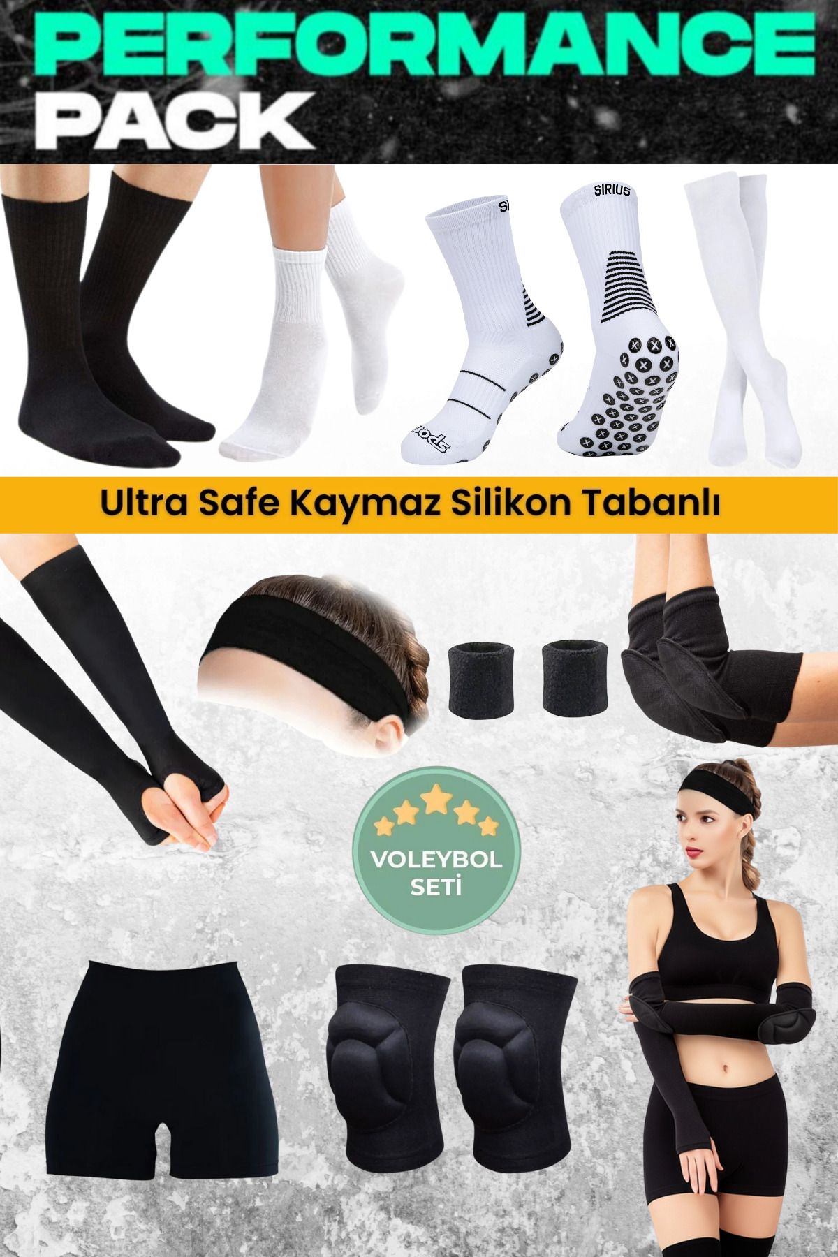Bellanora 18 Parça Voleybol Dizlik&Dirseklik& Ellik&Mini Şort& Kaydırmaz Çoraplar&Kafa Bandı& El Bileklik Seti