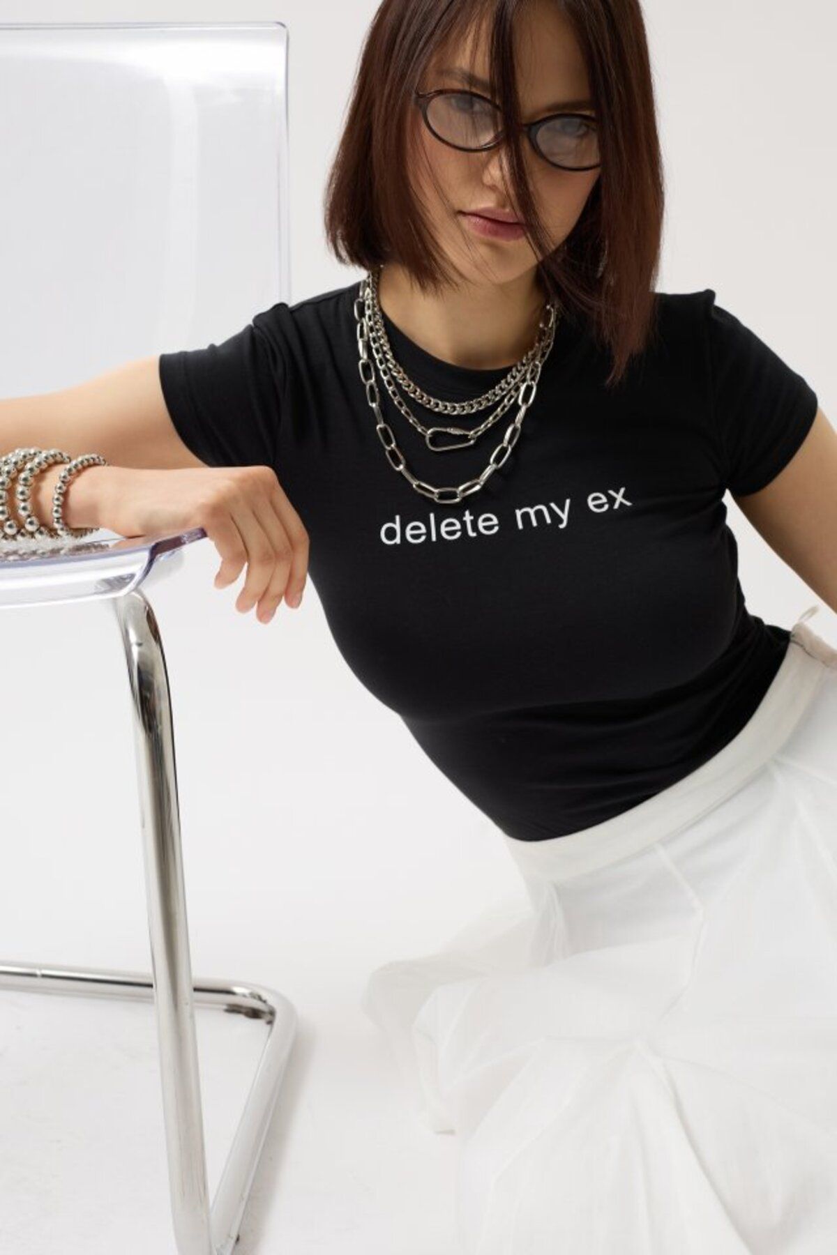 ARUZ MODA Baskılı Likralı Crop T-Shirt