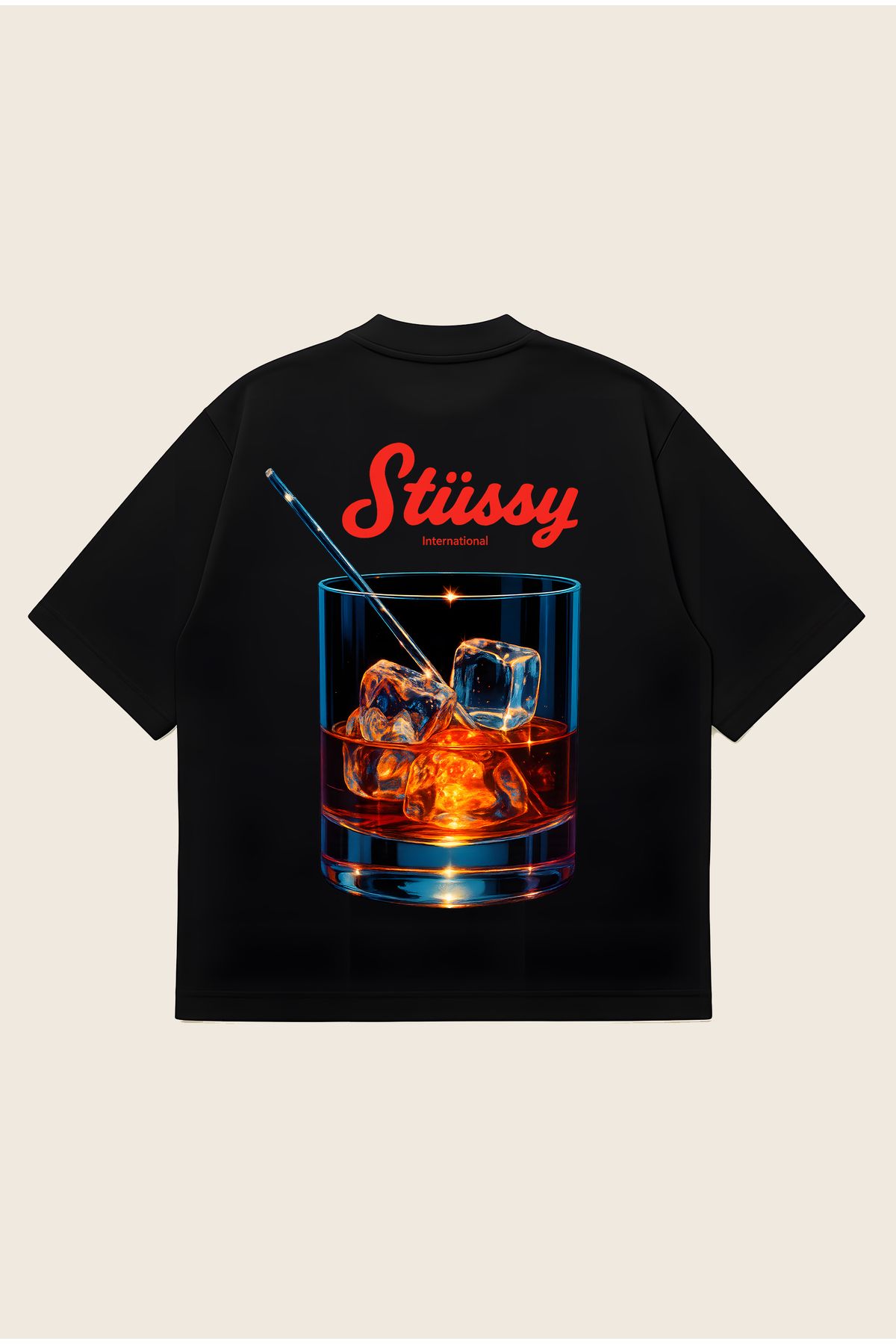 Moon Dancer Stüssy Unisex Oversize Baskılı Boxy Fit Kalın Kumaşlı T-shirt