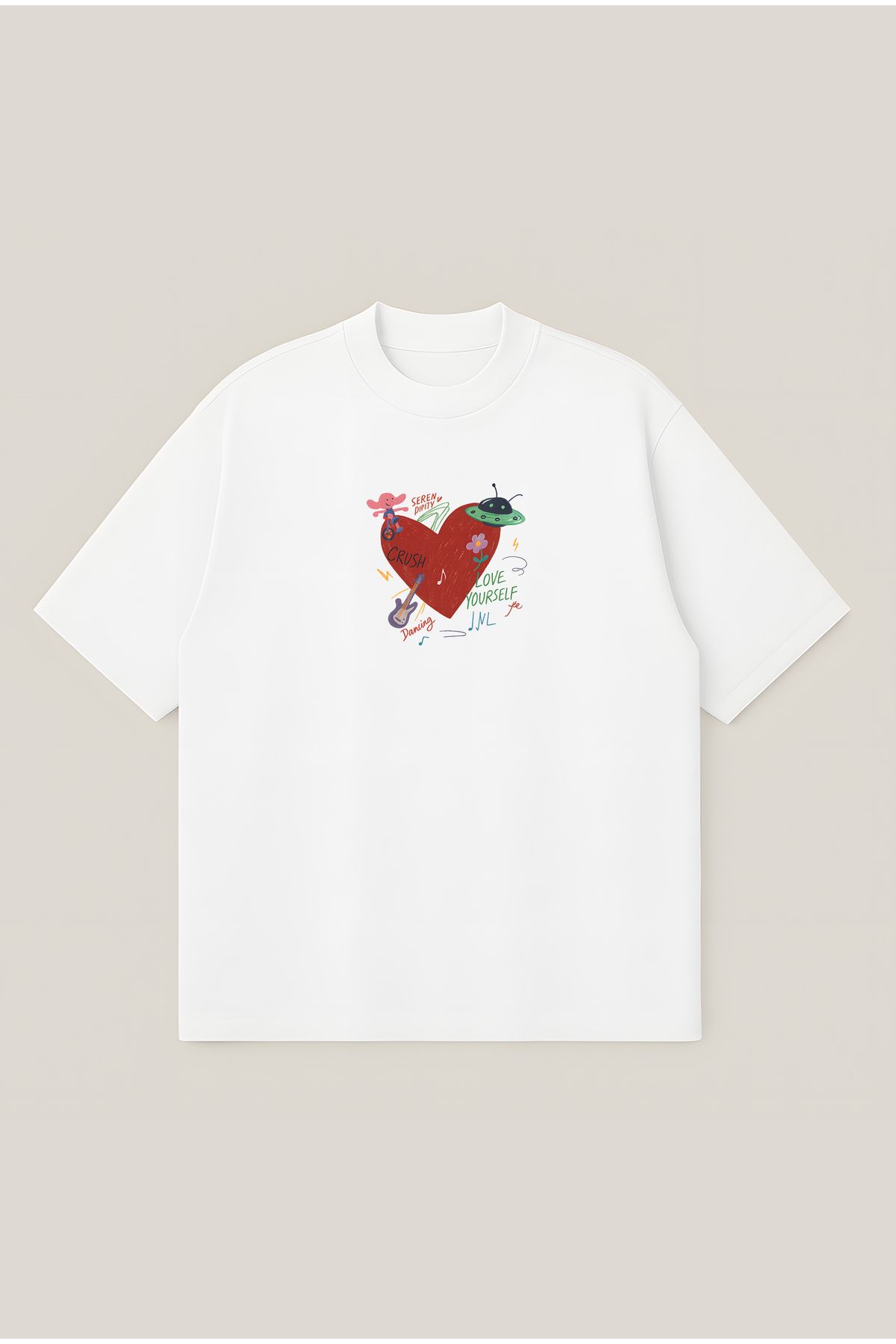 Moon Dancer Serendipitiy Unisex Oversize Baskılı Boxy Fit Kalın Kumaşlı T-shirt