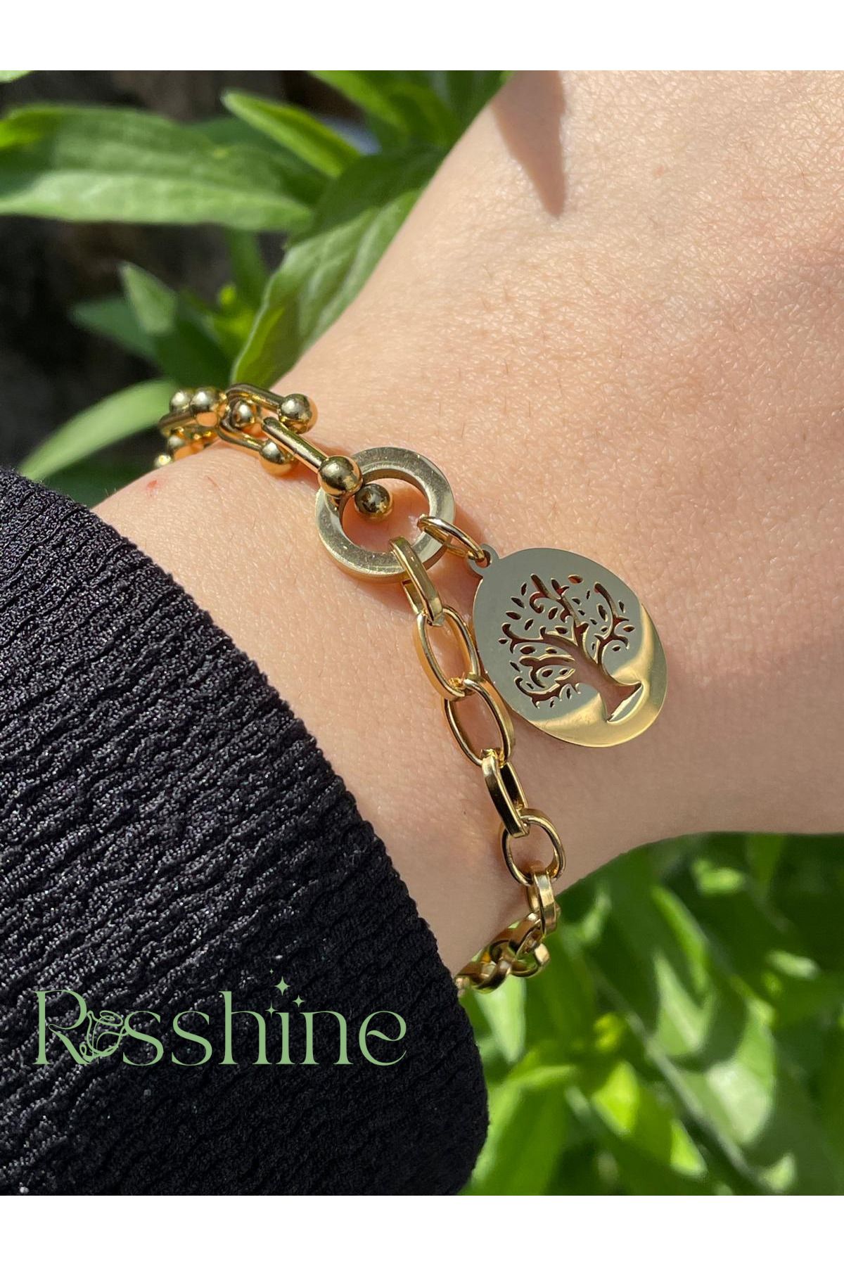 rosshine Gold Hayat Ağacı Kadın Çelik Bileklik