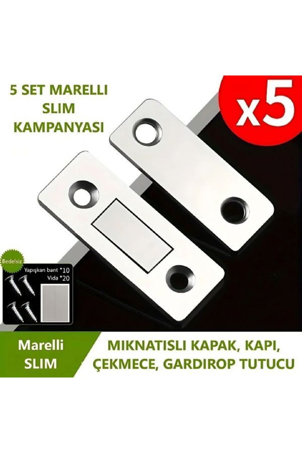 Marelli SLIM mıknatıslı kapak tutucu kapı, çekmece tutucu, çıt çıt 5 adet