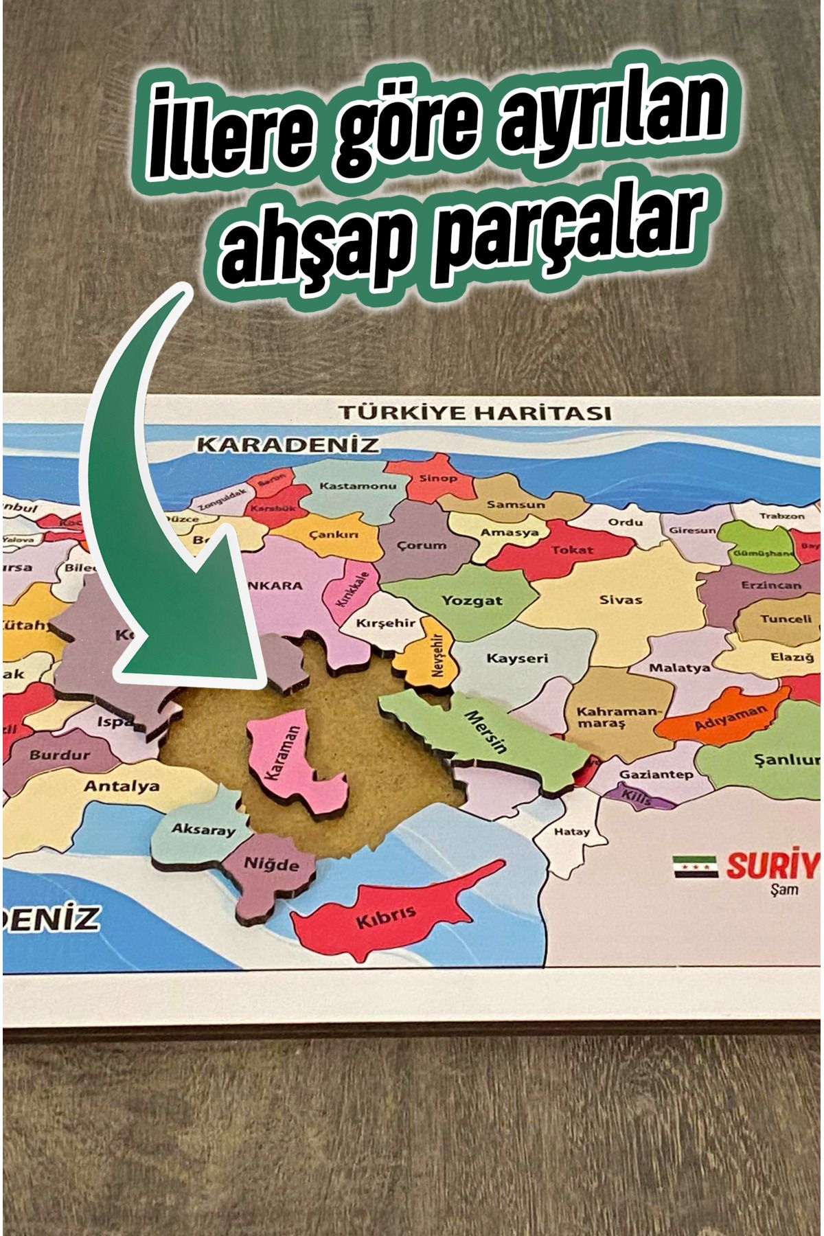 kutuTR Ahşap Renkli Türkiye Haritası Puzzle 5 Yaş Ve Yetişkinler Için Yapboz 23x45 cm