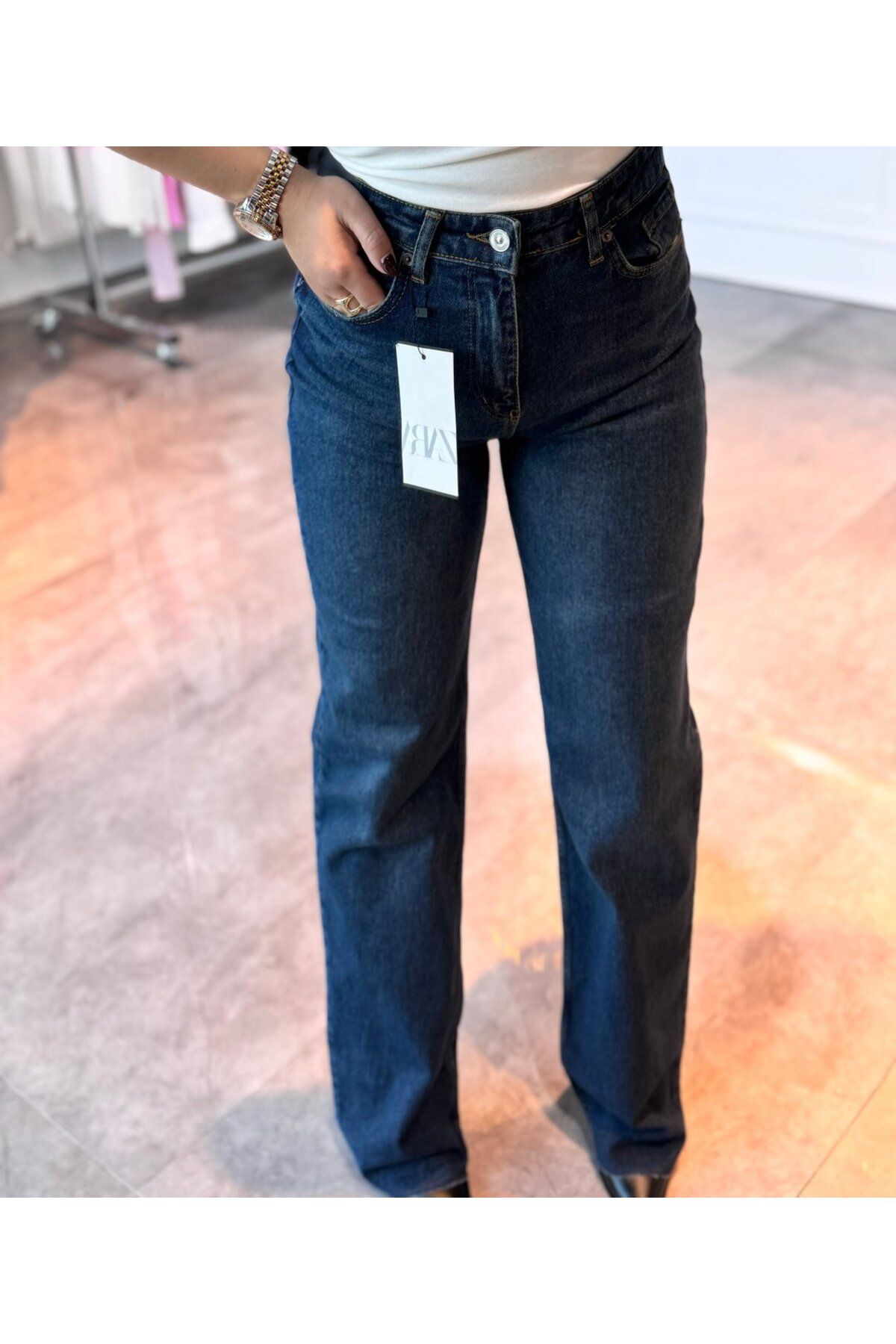 BÜŞRA PERKER Koyu Renk Likralı Straight Jean