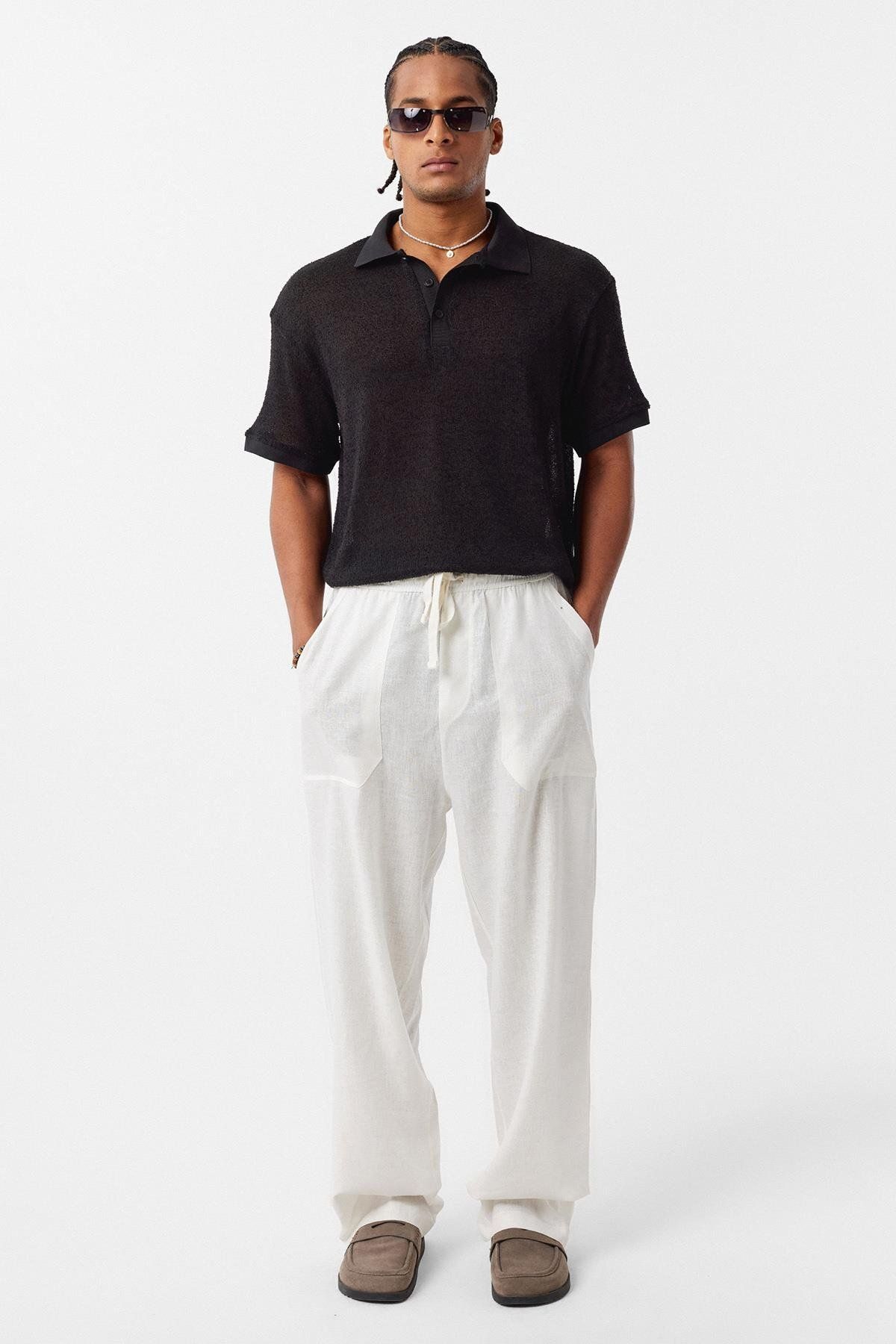 VAMOSCLO Polo Yaka Oversize Tişört Siyah