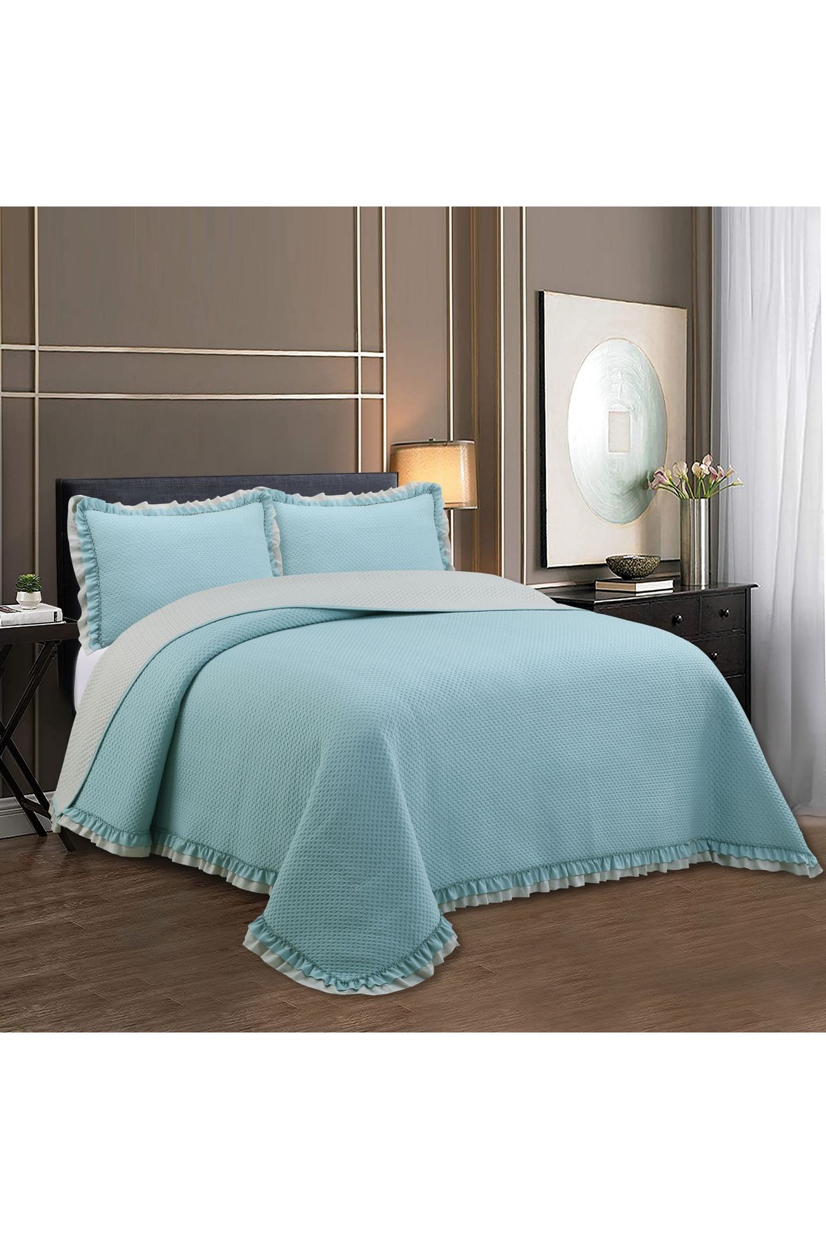 Sivalde Rüya Washed Fırfırlı Çift Kişilik Neft Yatak Örtüsü Takımı