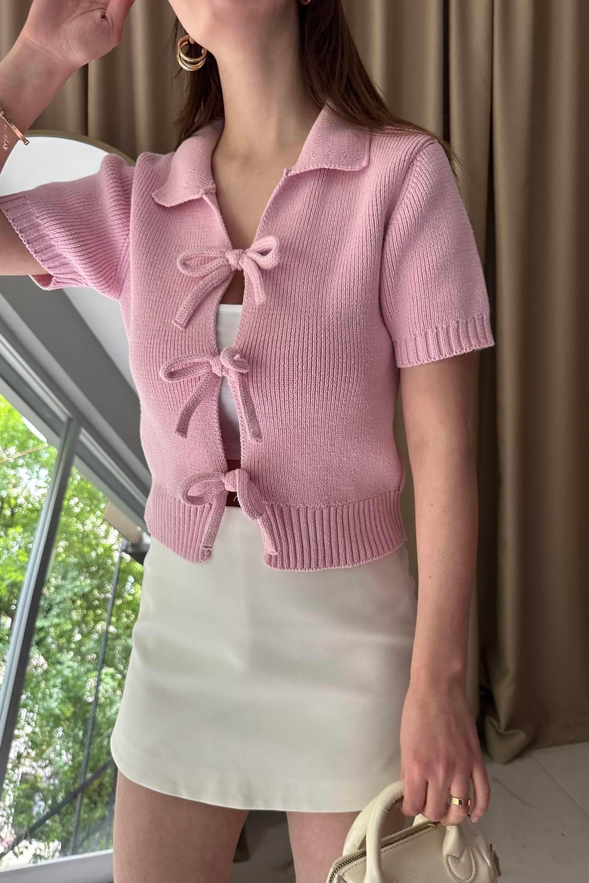 lizge giyim-Polo Collar Lace Detail Cardigan 5
