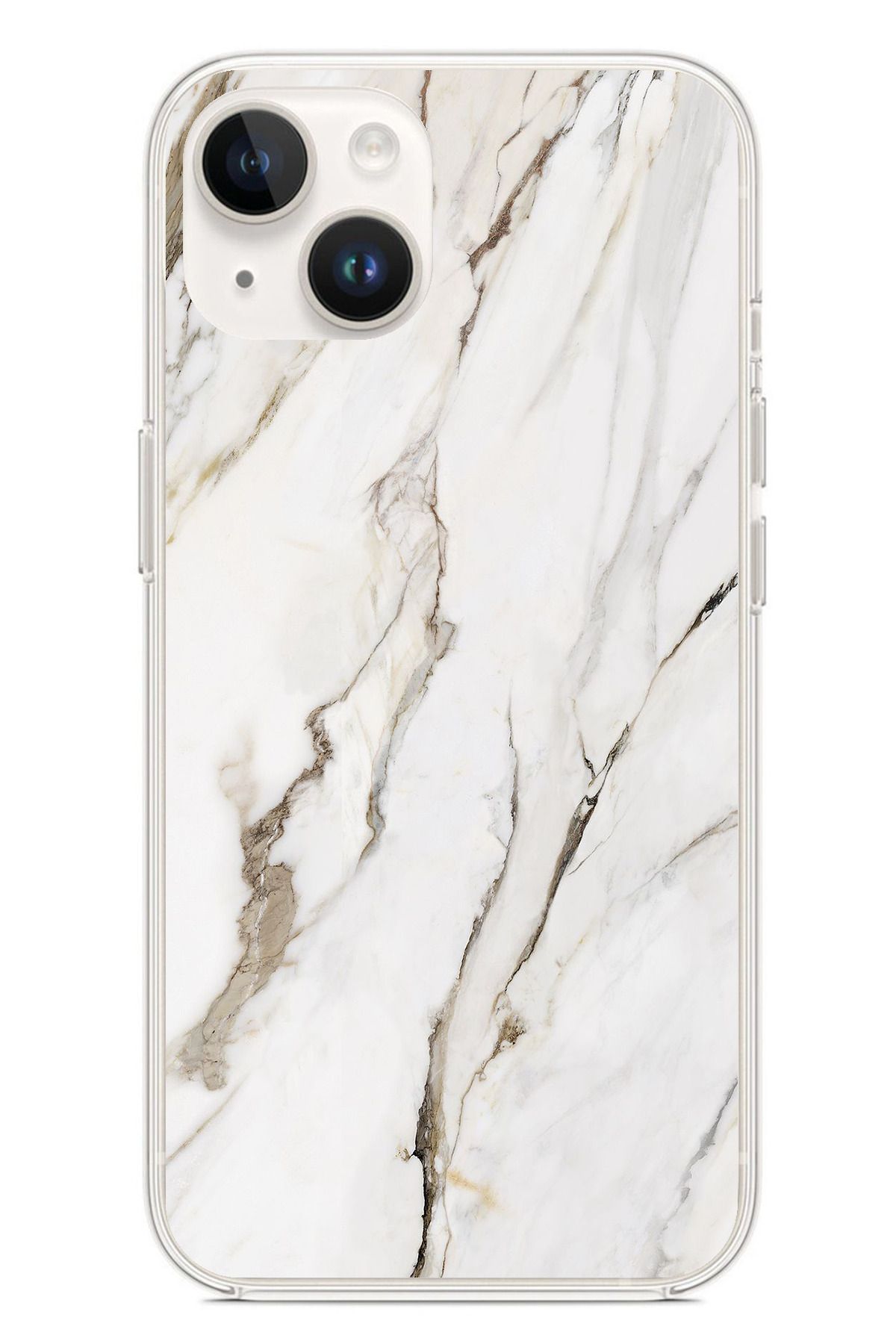 TechTree iPhone 13 - 14 Uyumlu Beyaz Mermer Şeffaf Silikon Kılıf