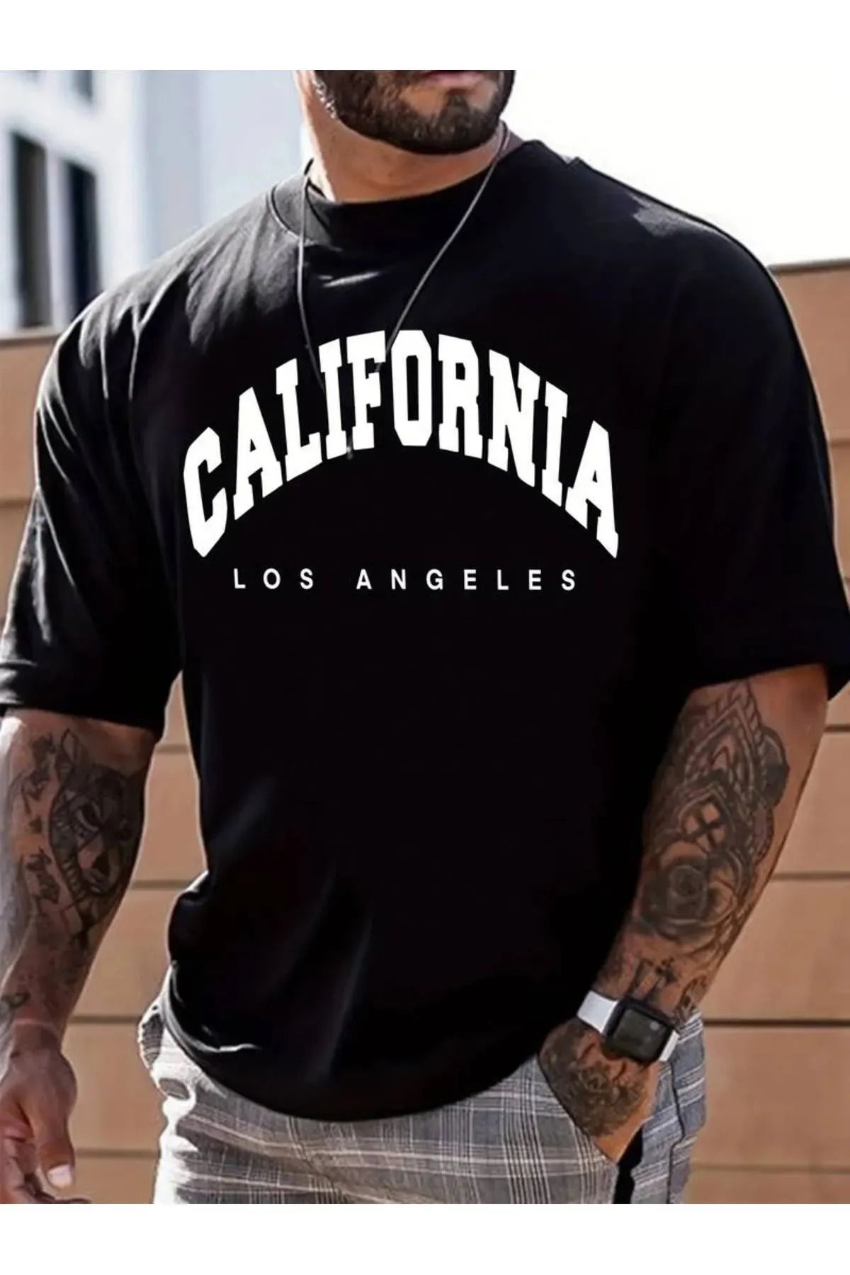 FeaR LeeS Unisex California Basklı Oversize T-shirt