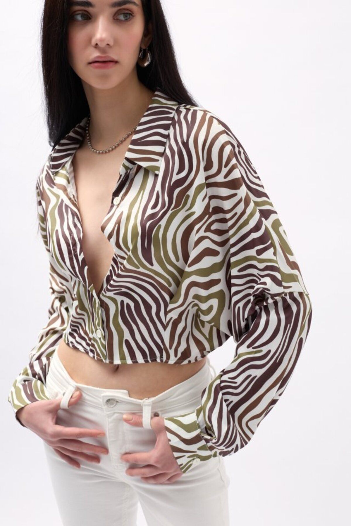 ARUZ MODA Desenli Crop Gömlek