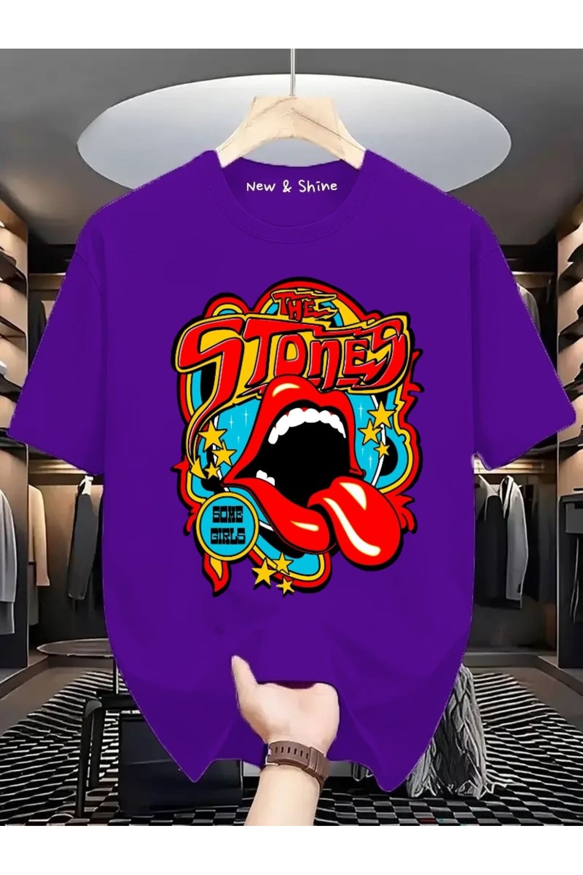 New Shine Rolling Stones Baskılı Oversize T-Shirt