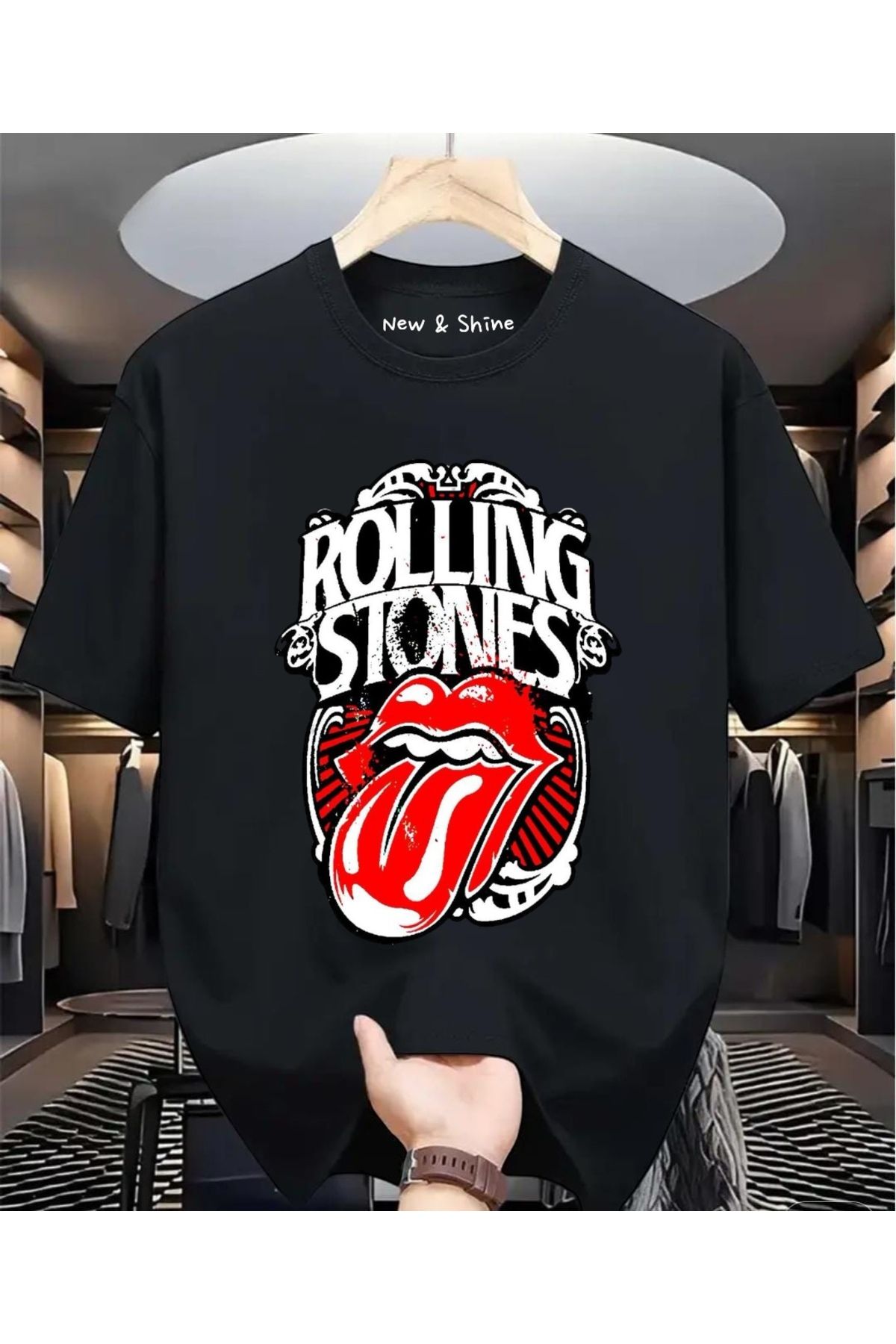 New Shine Rolling Stones Baskılı Oversize T-Shirt