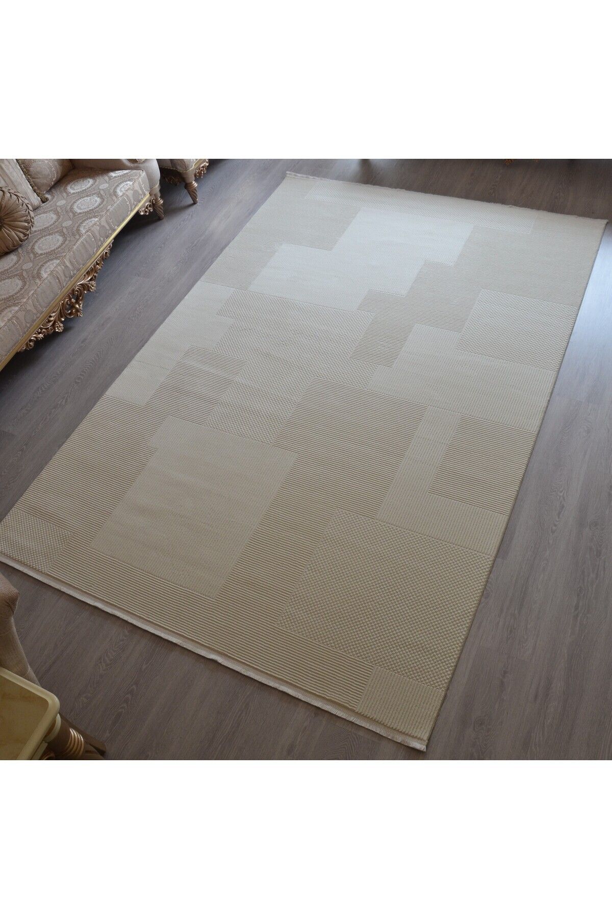 Home Bohem Stili Krem Polip Polyester Salon Halısı
